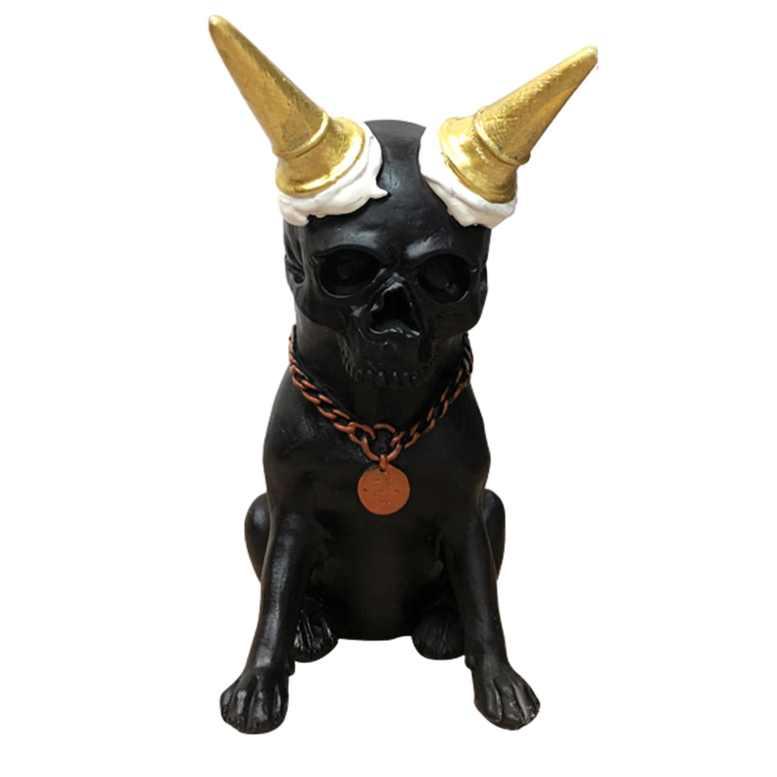 Skeleton Dog Statue Decor Skeleton Dog Figurine for Halloween Office Terrace Black
