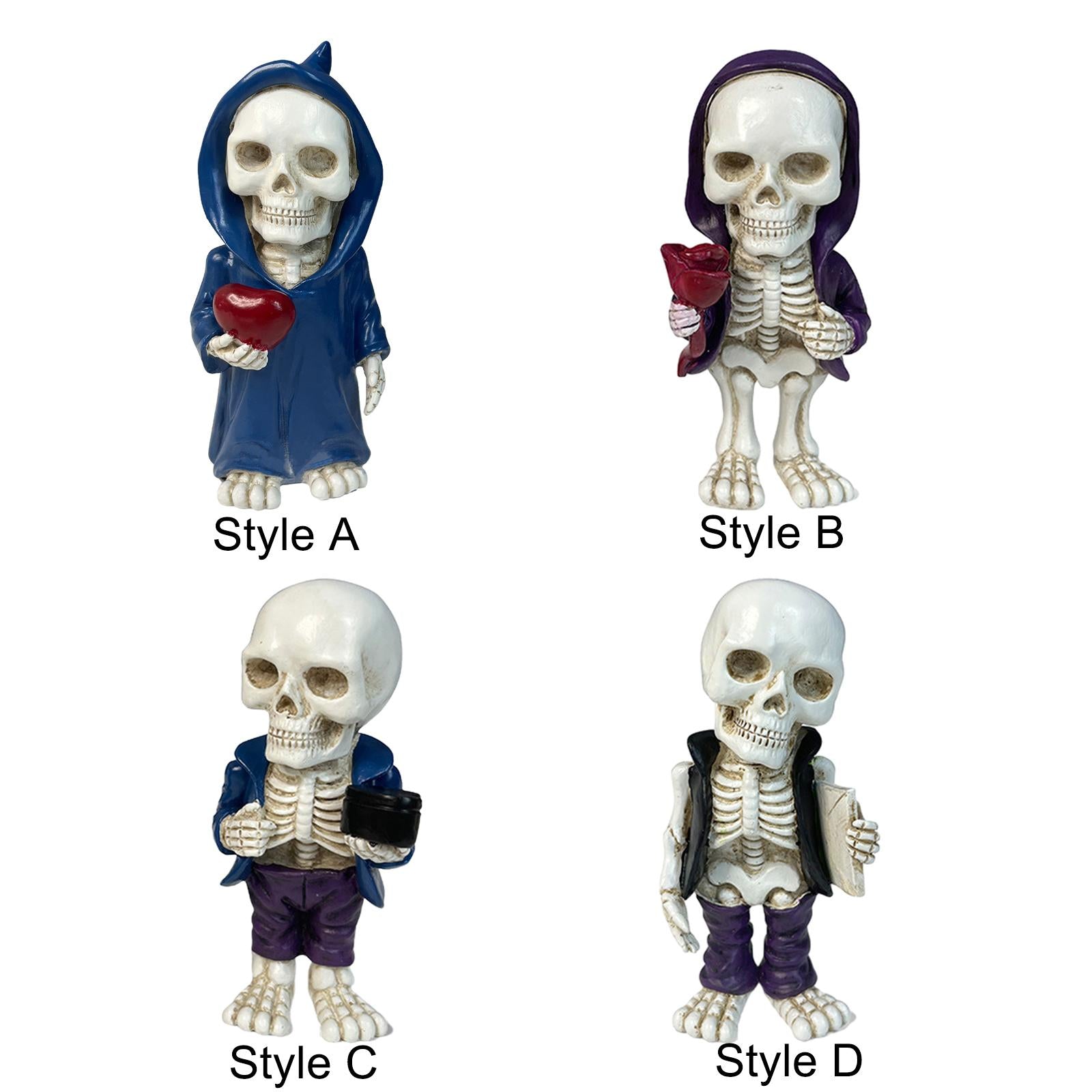 Skeleton Figurine Sculpture Skull Statue for Home Shelf Halloween Party Style A