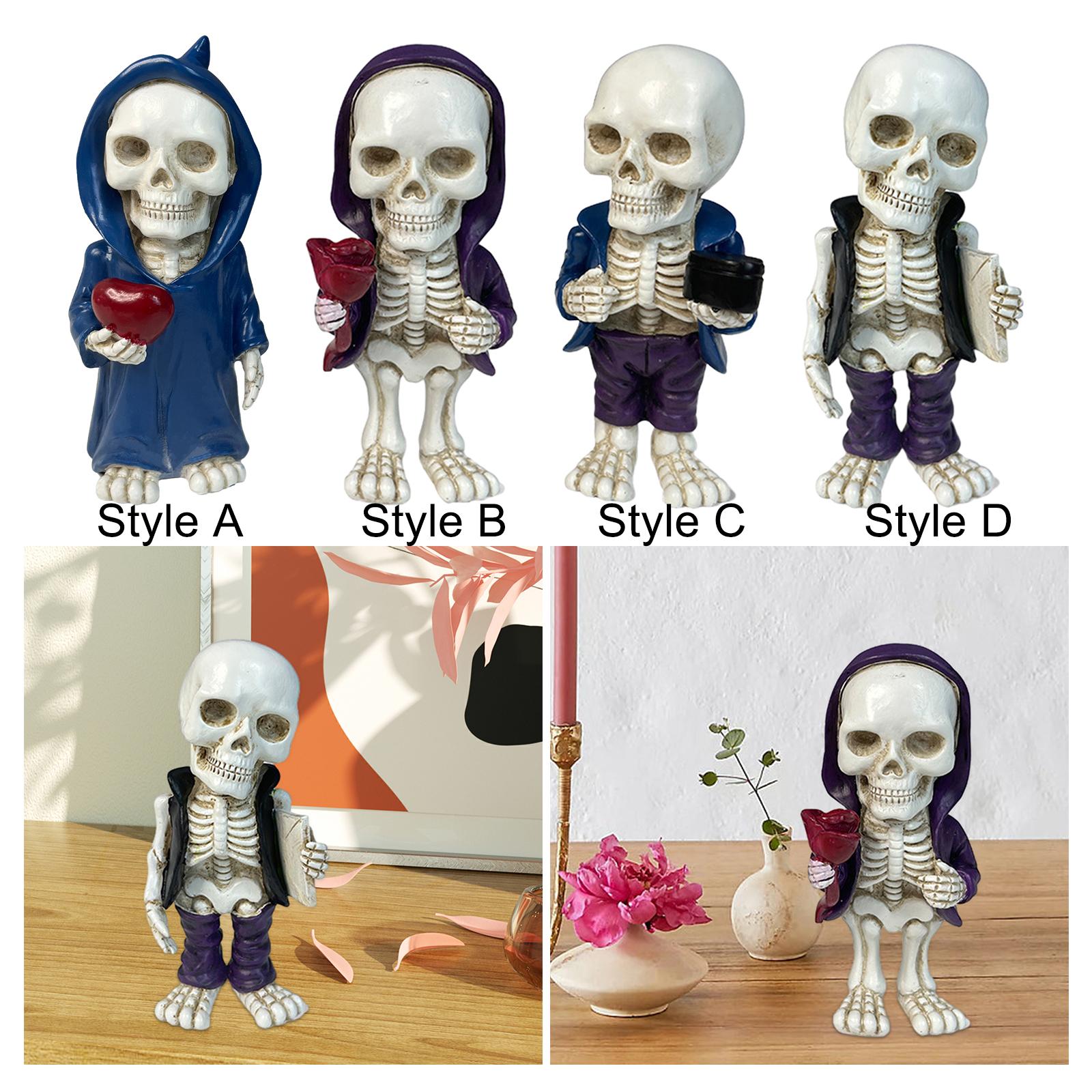 Skeleton Figurine Sculpture Skull Statue for Home Shelf Halloween Party Style A