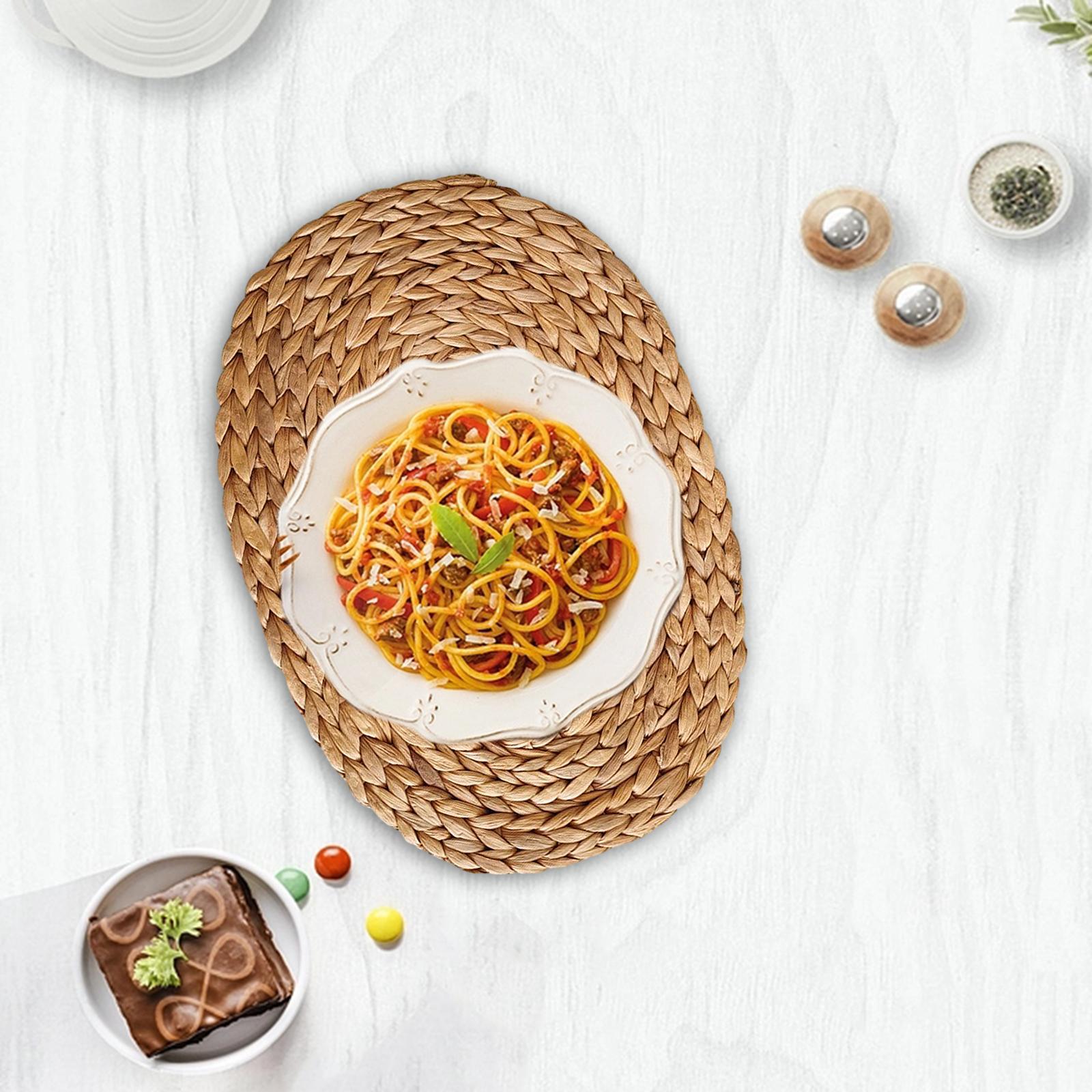 Table Mat Countertop Tea Pot Bowls Indoor Hotel Dining Decor Woven Placemats Oval 30cmx40cm