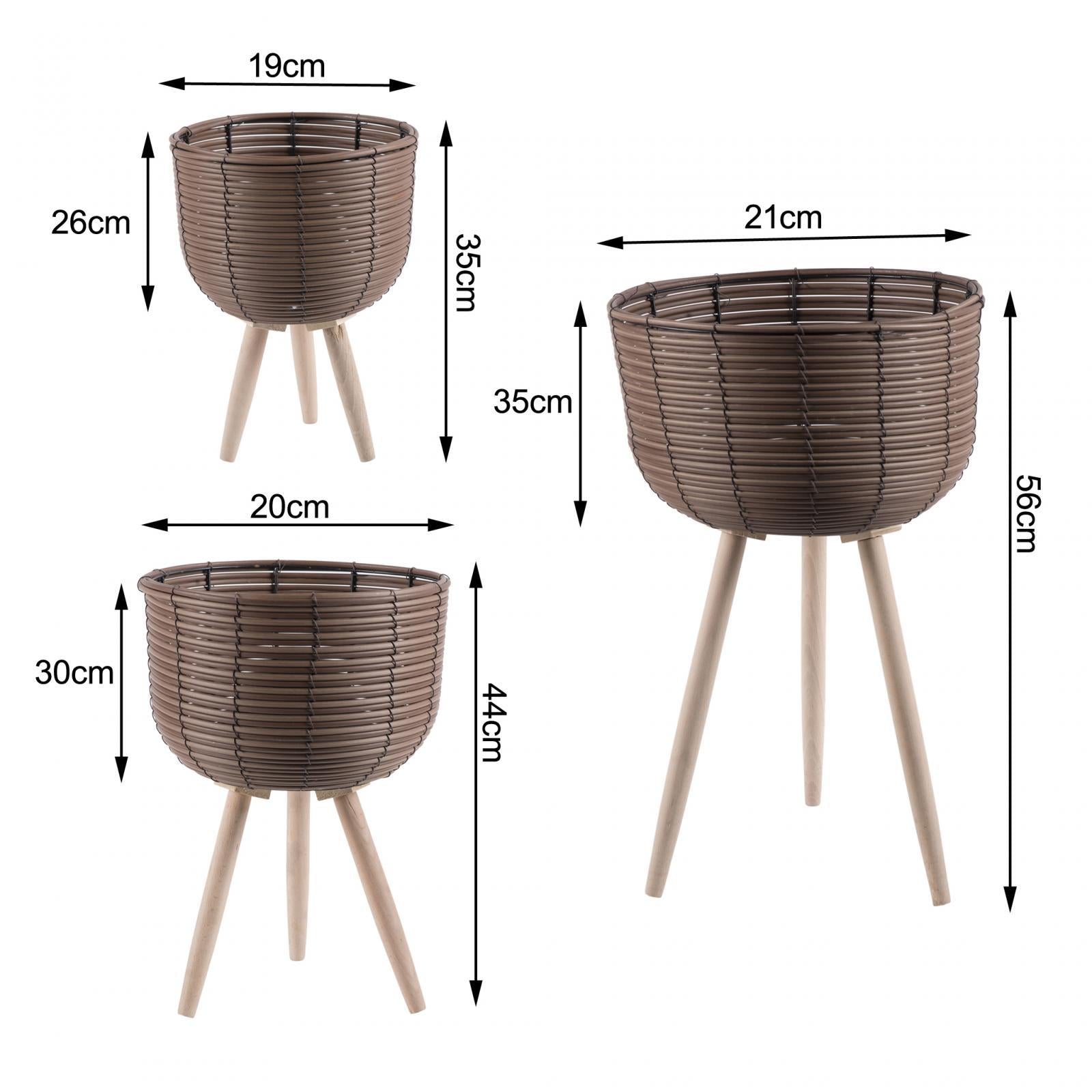 Set of 3 PP Rattan Basket Floor Planter with Standing Legs for Patio Balcony