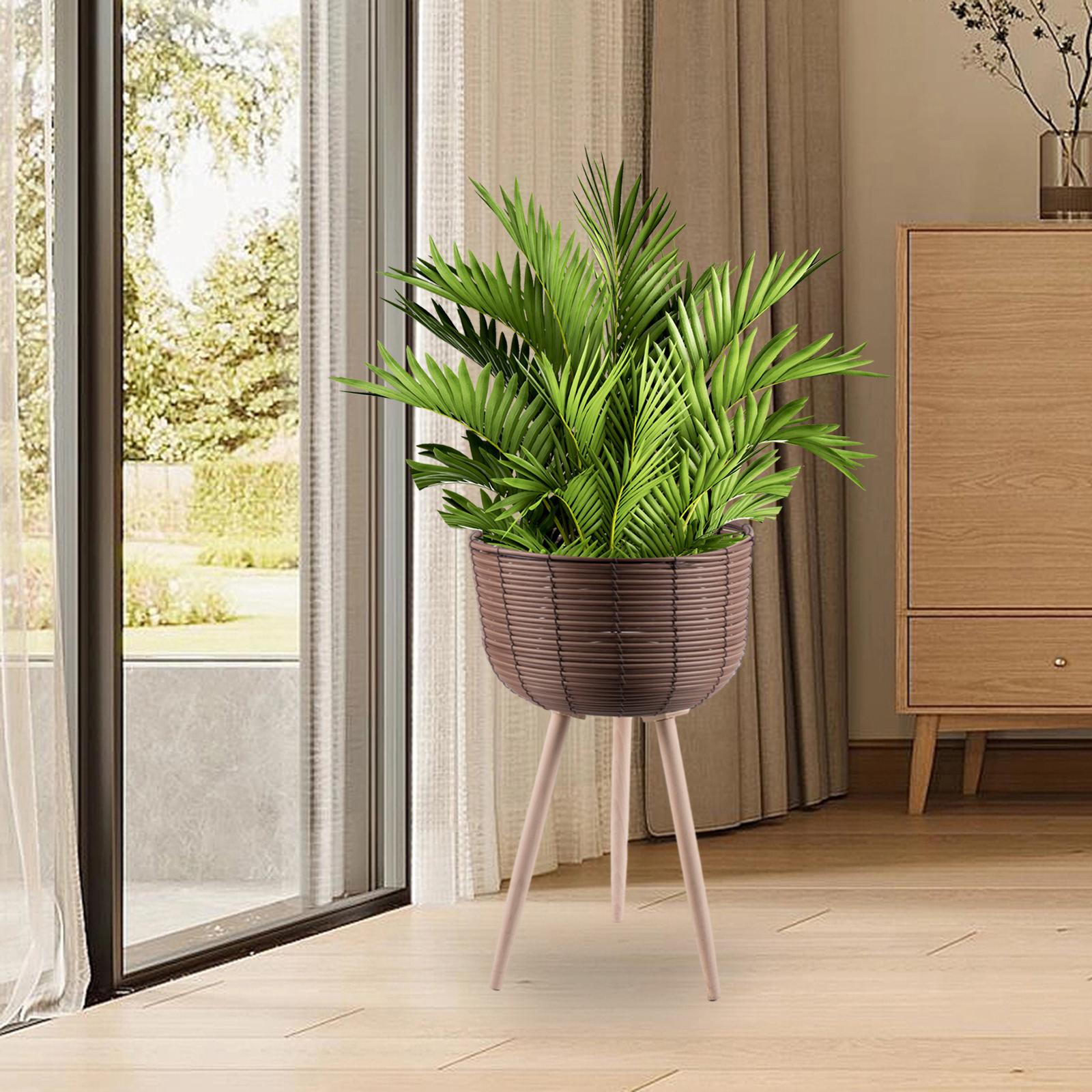 Set of 3 PP Rattan Basket Floor Planter with Standing Legs for Patio Balcony