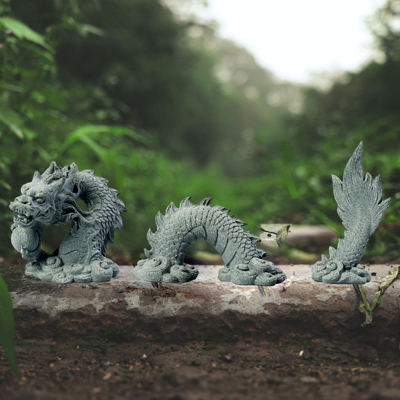Dragon Statue Set Gardening Landscape Ornament for Indoor Outdoor Shop Hotel
