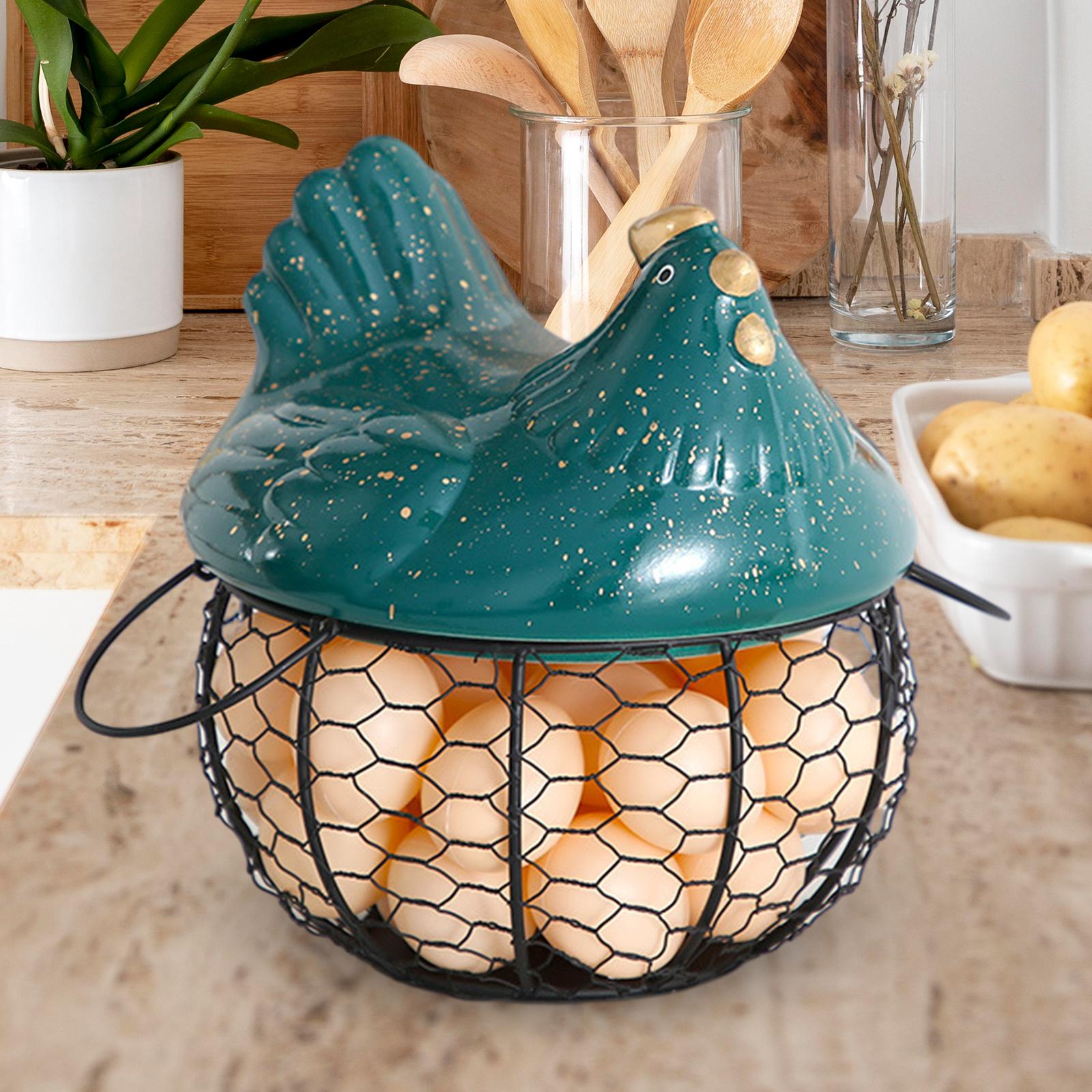 Egg Basket Large Capacity Rustic Egg Collection Basket Kitchen Egg Container Black with Small Dot