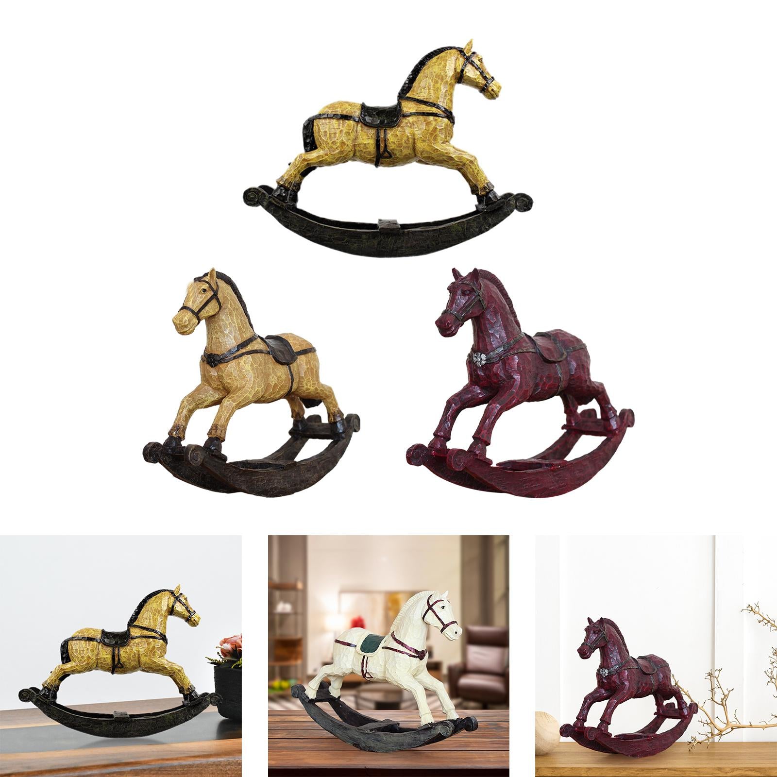 Rocking Horse Ornament Resin Desktop Ornament for Cabinet Desktop Restaurant Brown
