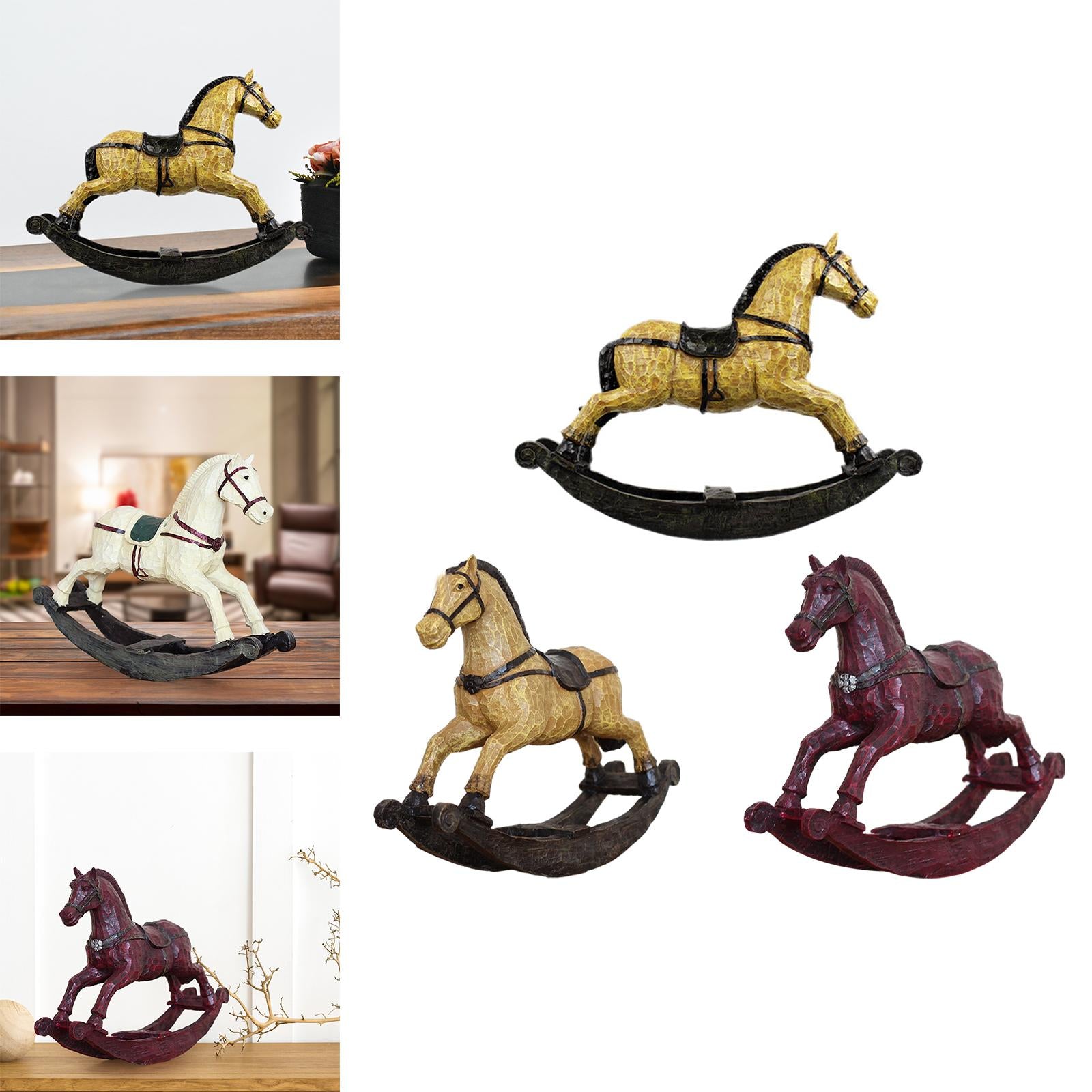 Rocking Horse Ornament Resin Desktop Ornament for Cabinet Desktop Restaurant Brown