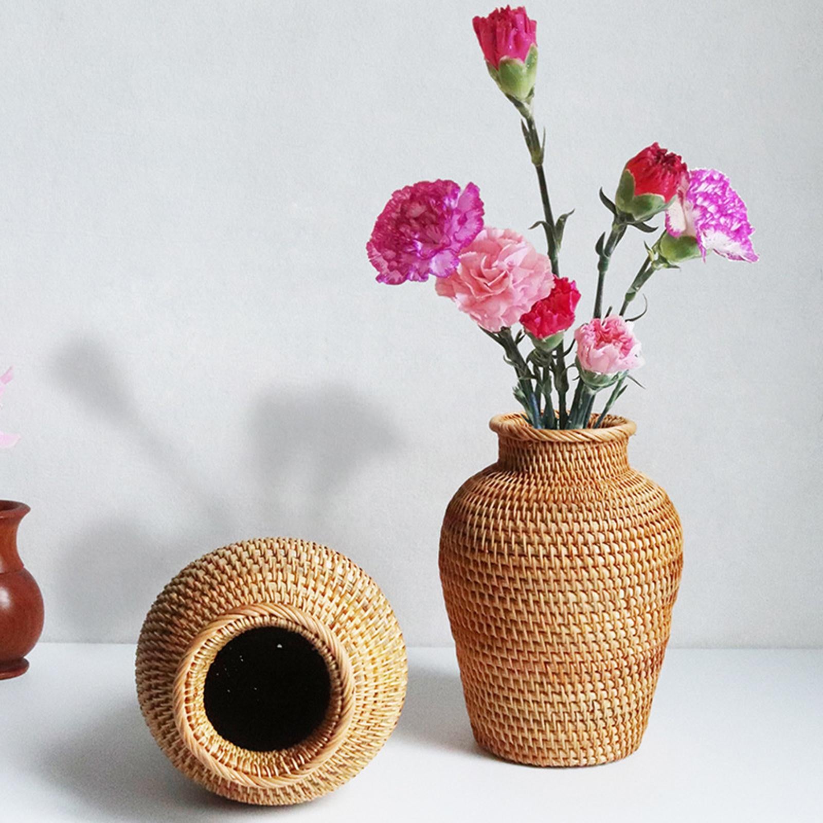 Handmade Woven Rattan Flower Basket Vase Decorative Farmhouse Planter Basket