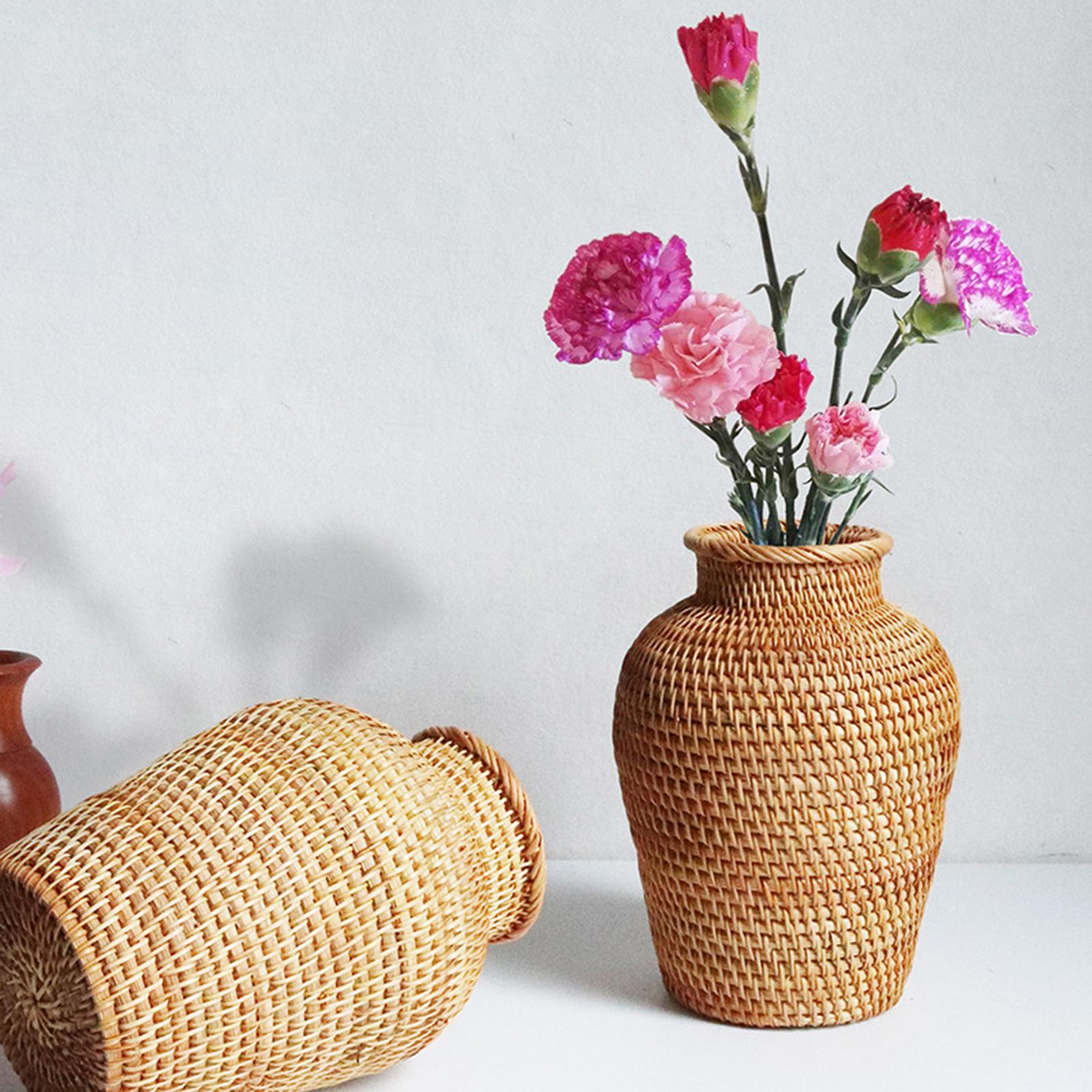 Handmade Woven Rattan Flower Basket Vase Decorative Farmhouse Planter Basket
