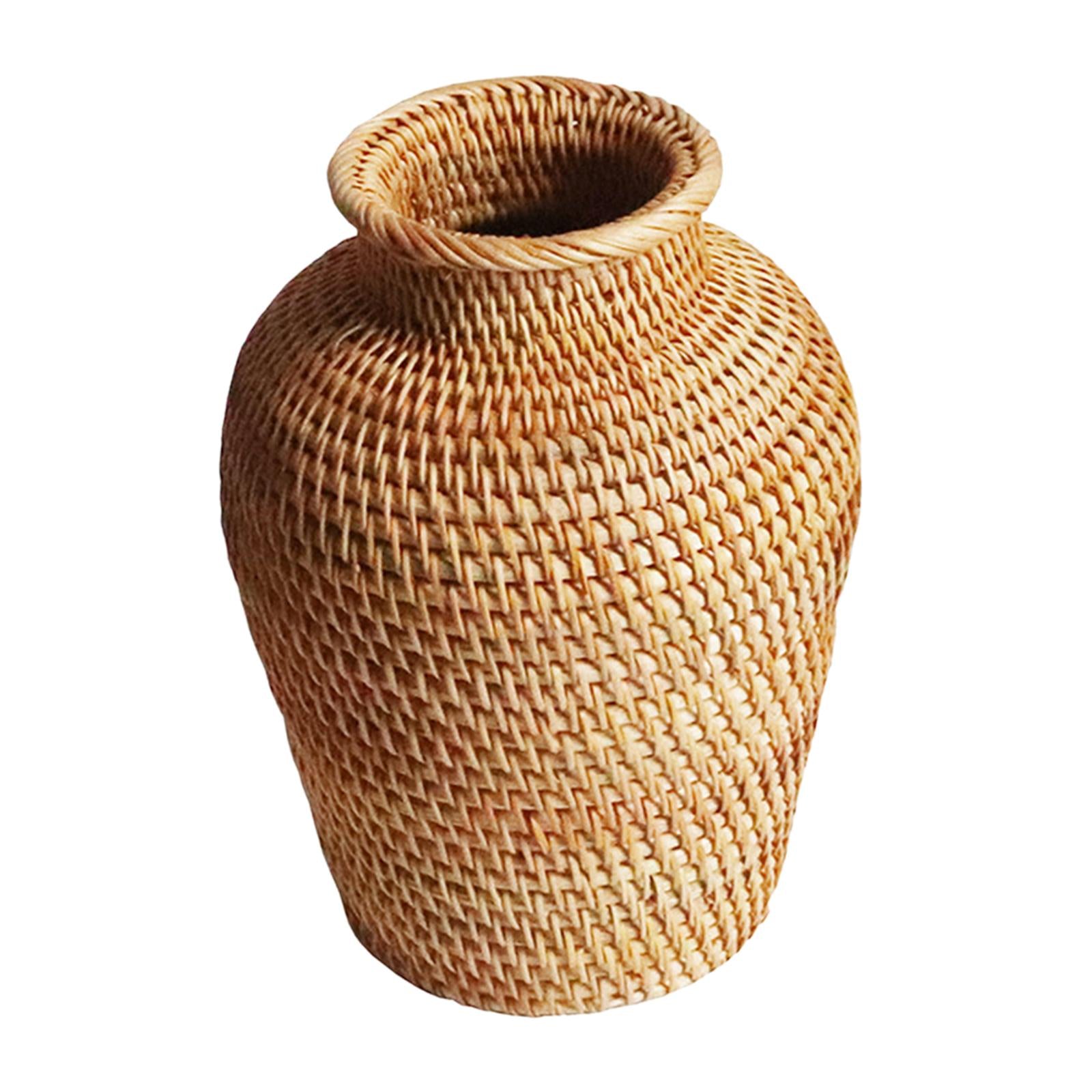 Handmade Woven Rattan Flower Basket Vase Decorative Farmhouse Planter Basket
