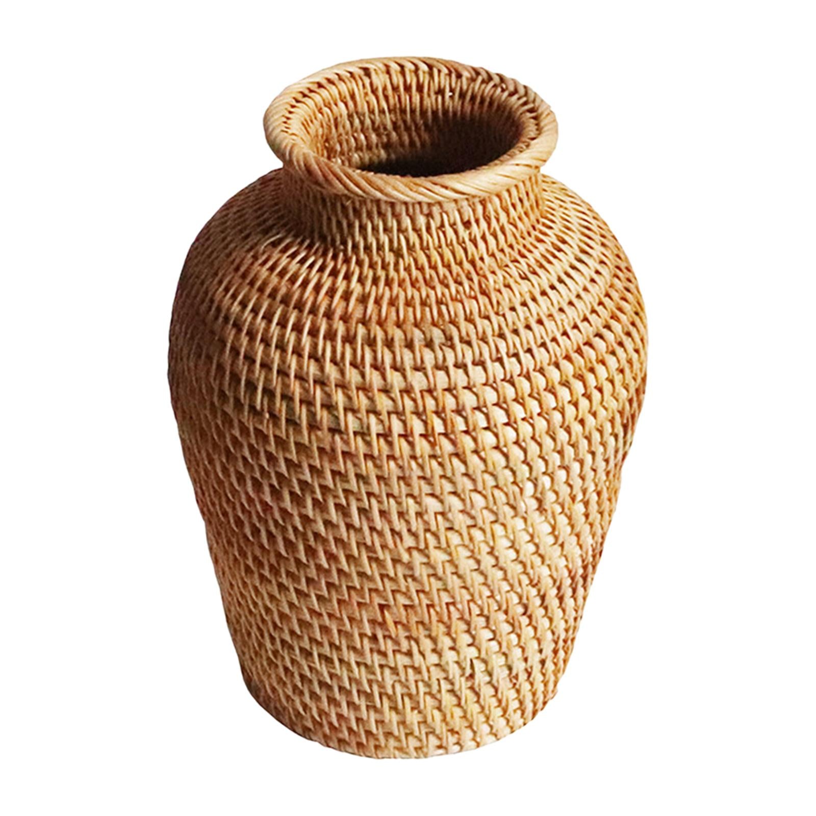 Handmade Woven Rattan Flower Basket Vase Decorative Farmhouse Planter Basket