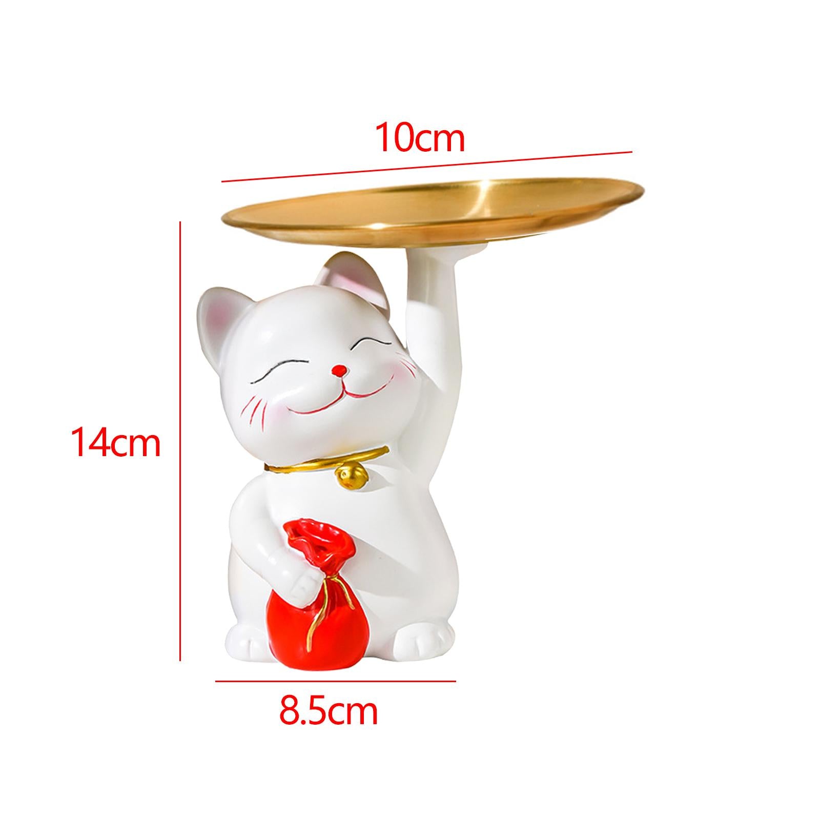 Lucky Cat Sculpture Serving Tray Birthday Gift Table Bar Desk Storage Statue