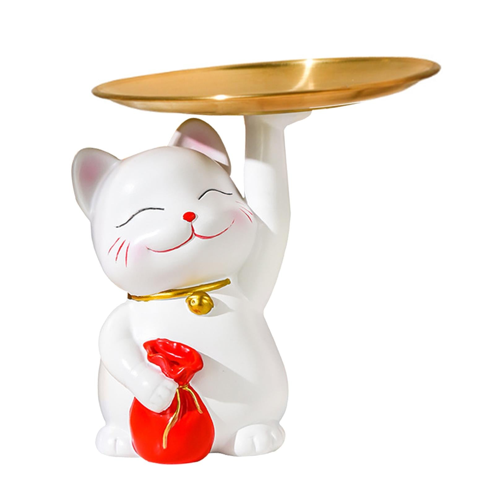 Lucky Cat Sculpture Serving Tray Birthday Gift Table Bar Desk Storage Statue