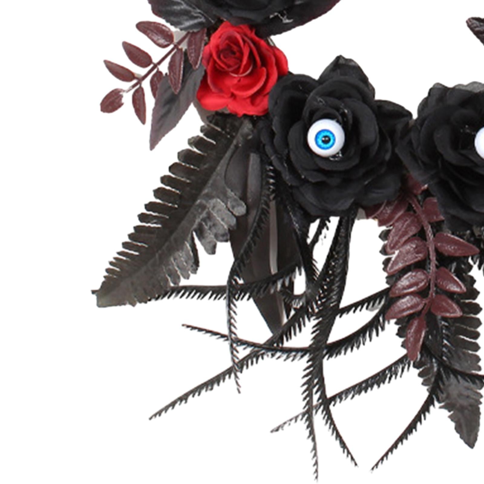 Halloween Artificial Eyeball Black Rose Hanging Wreath Ornament for Entryway