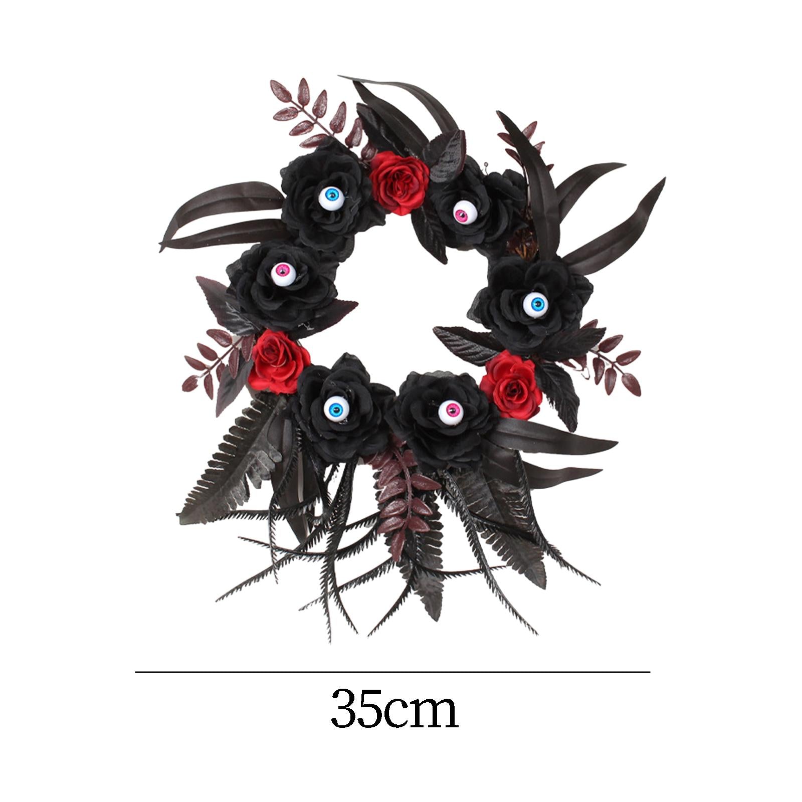 Halloween Artificial Eyeball Black Rose Hanging Wreath Ornament for Entryway