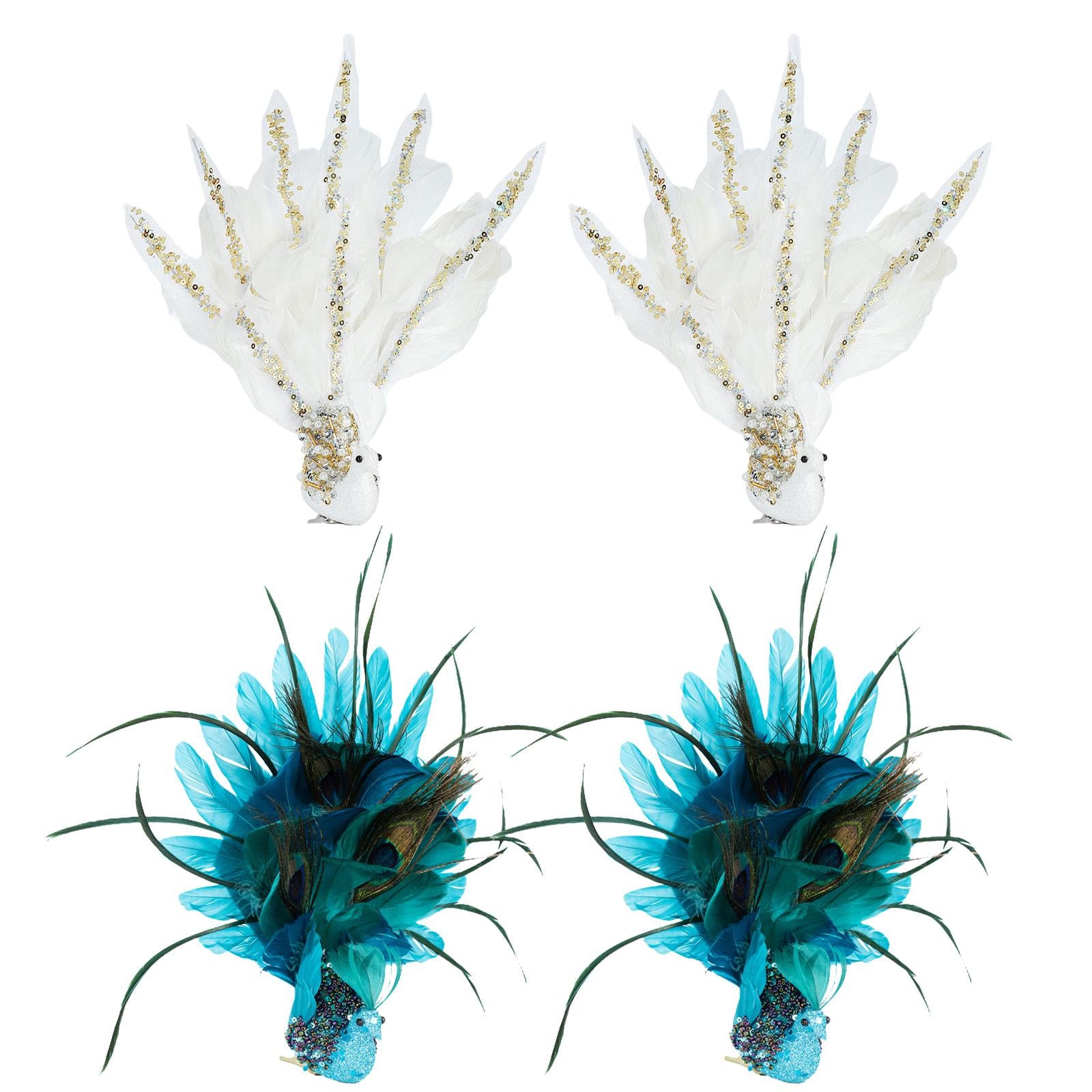 Peacock Clip with Large Feather Tail Pendant for Party Masquerade Mardi Gras Blue 31cmx28cm