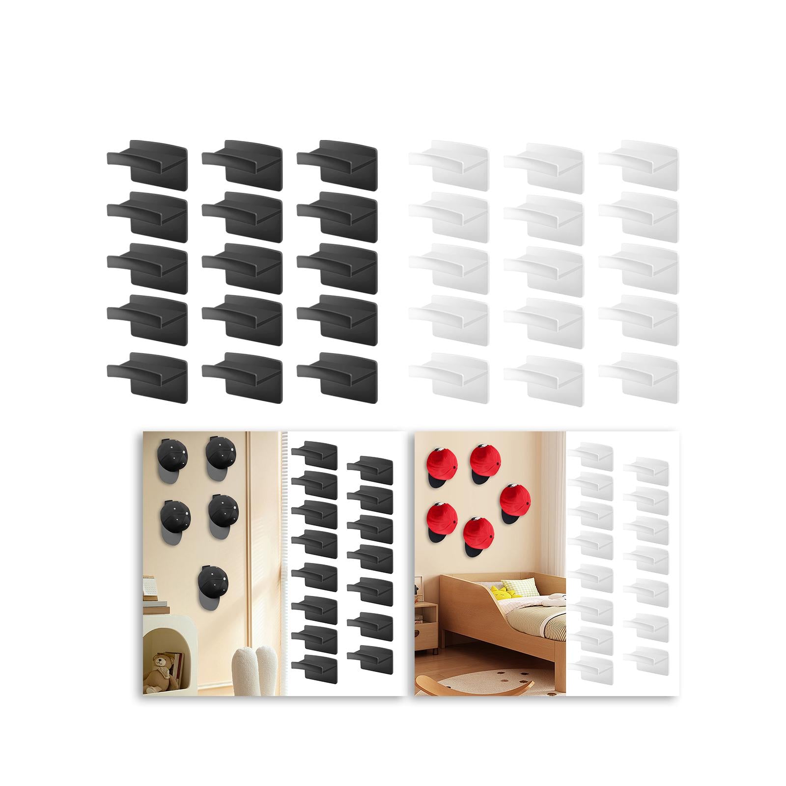 15x Hat Hooks Easy Installation Hold Hat Hangers for Living Room Home Closet Black