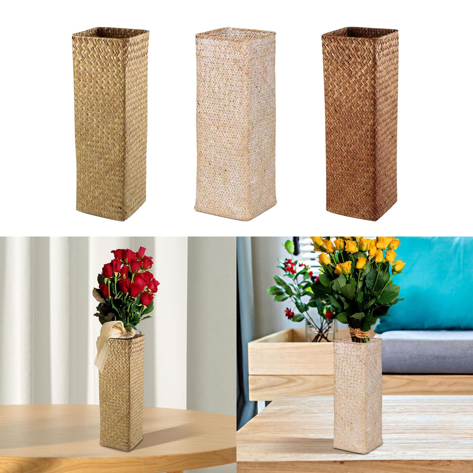 Rattan Flower Basket Bottle Retro Style Boho Flower Holder Plants Flower Pot Primary Color