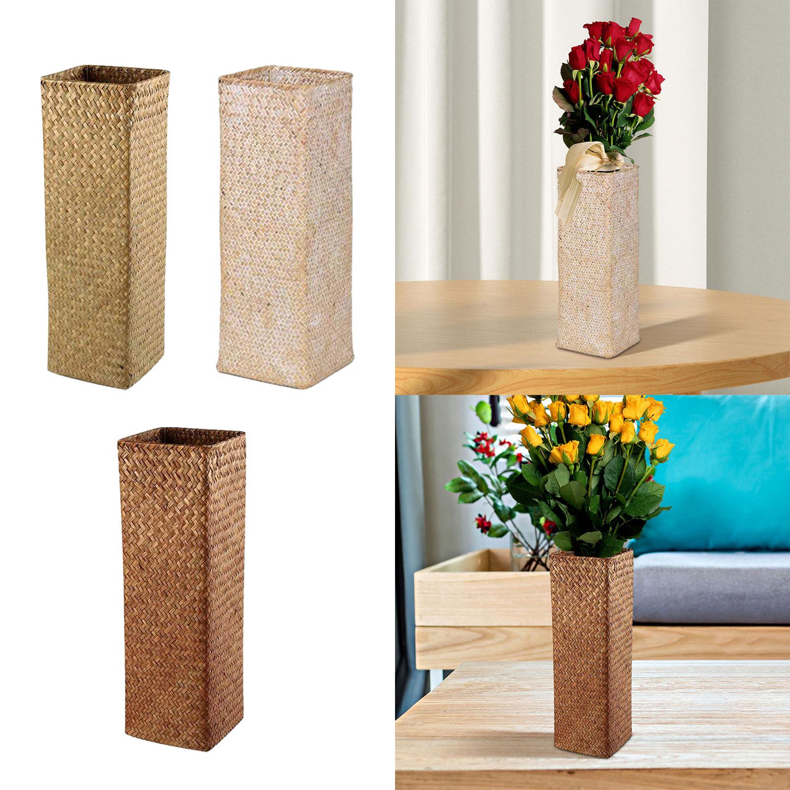 Rattan Flower Basket Bottle Retro Style Boho Flower Holder Plants Flower Pot Primary Color