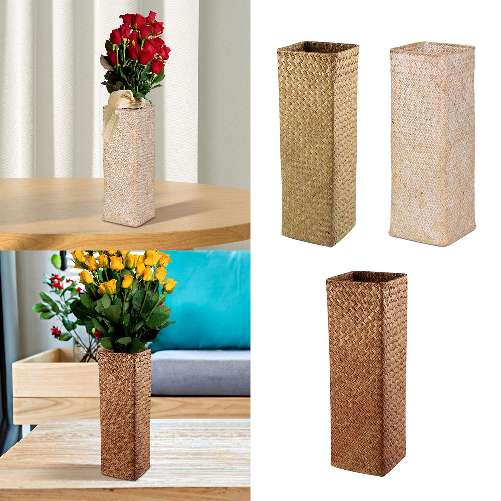 Rattan Flower Basket Bottle Retro Style Boho Flower Holder Plants Flower Pot Primary Color