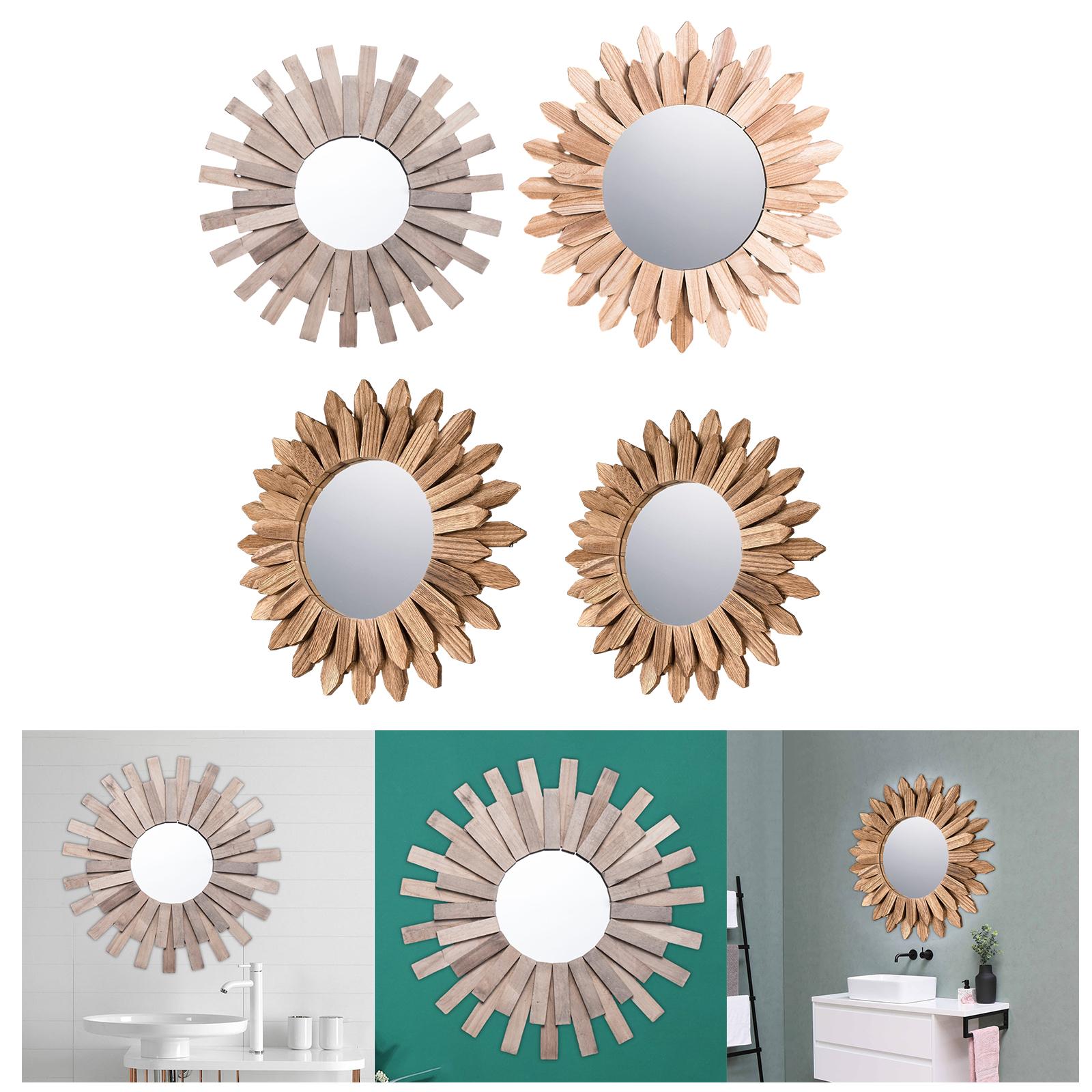 Wall Mounted Mirror Wooden Round Makeup Mirror for Office Hallway Home Decor 50cm A