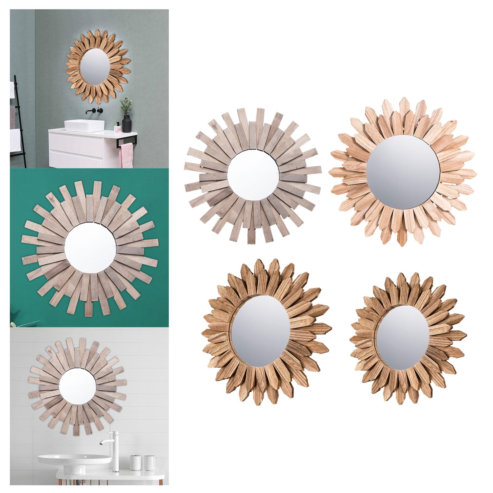 Wall Mounted Mirror Wooden Round Makeup Mirror for Office Hallway Home Decor 50cm A
