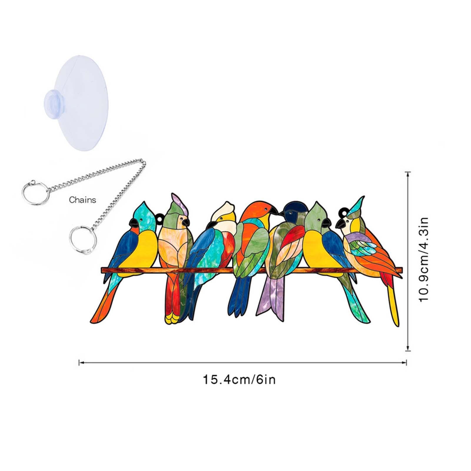 Acrylic Bird on Branch Window Hanging Ornament Artwork for Patio Home Office Five Birds
