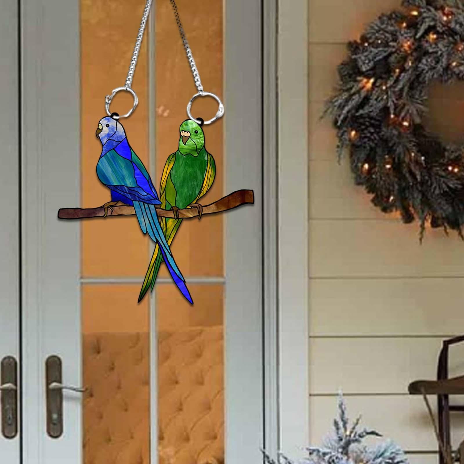 Acrylic Bird on Branch Window Hanging Ornament Artwork for Patio Home Office Two Birds