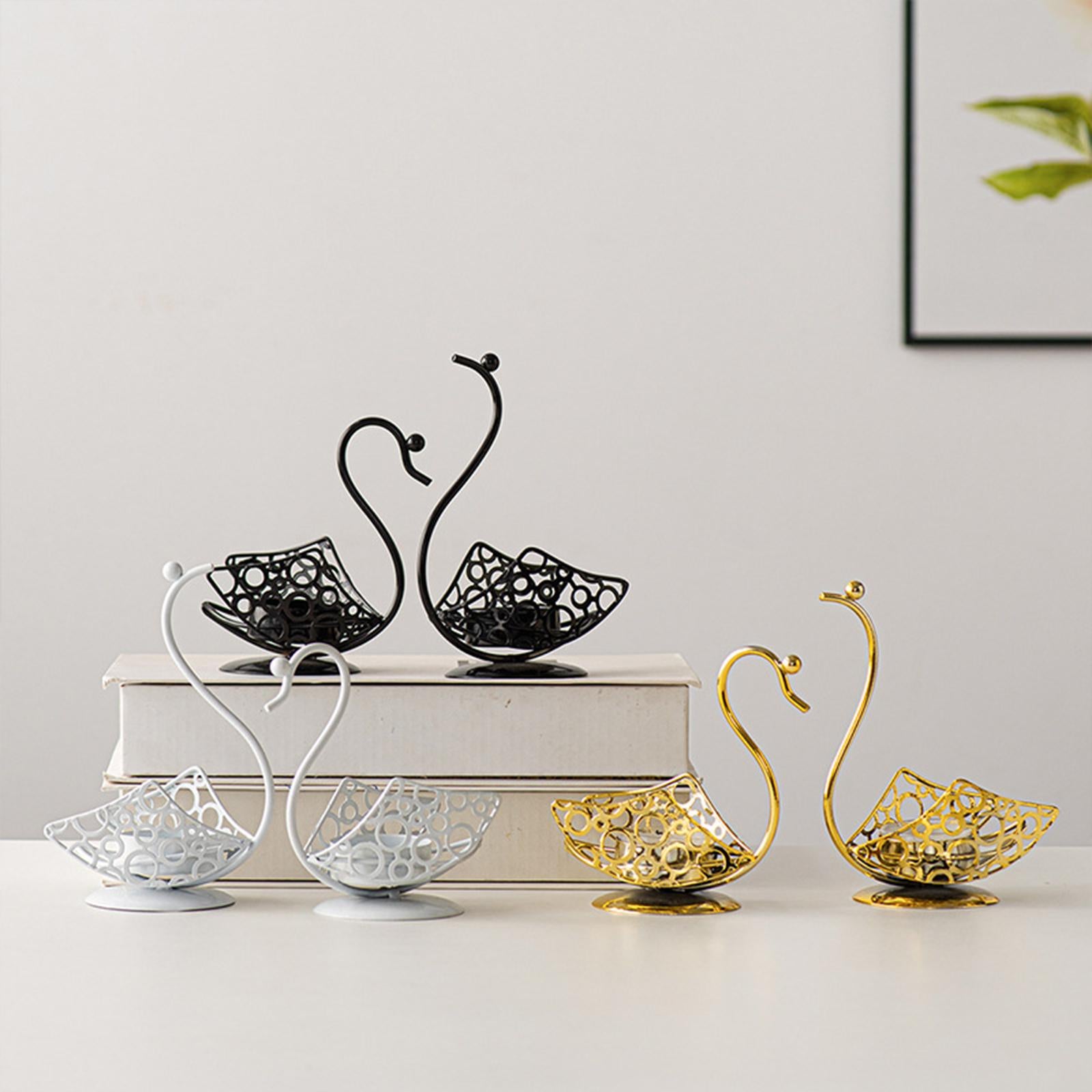 2Pcs Swan Iron Candle Holder Metal Candlestick for Couples Fireplace Wedding Gold