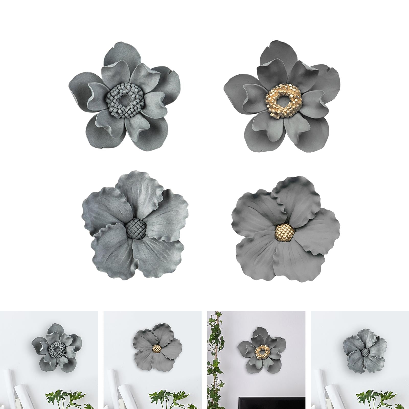 Ceramics Flower Decor 3D Floral Sculpture Sculpture for Wall Background 9cm Style B
