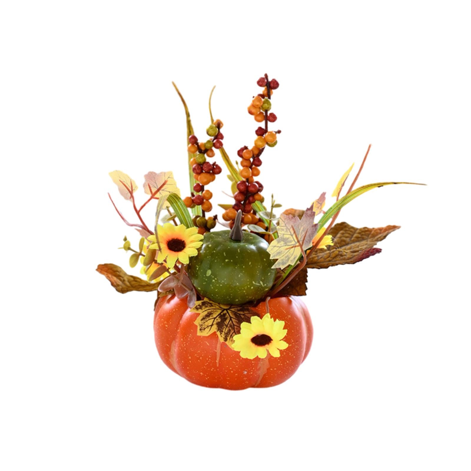 Artificial Pumpkin with Flowers Fall Fake Foam Pumpkins for Desk Office Home Style A