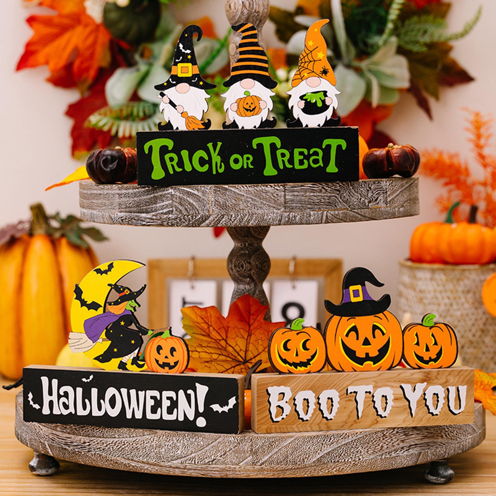 Halloween Wooden Ornament Cute for Planter Pot Decoration Living Room Indoor Style A