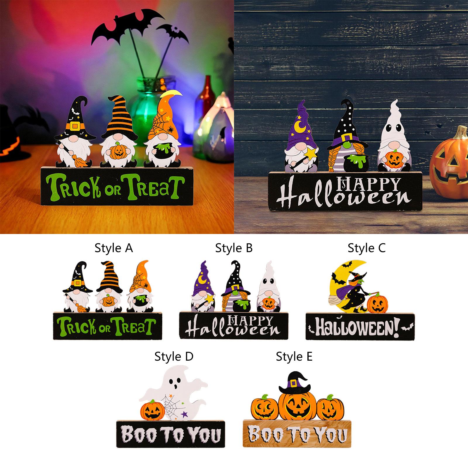 Halloween Wooden Ornament Cute for Planter Pot Decoration Living Room Indoor Style A