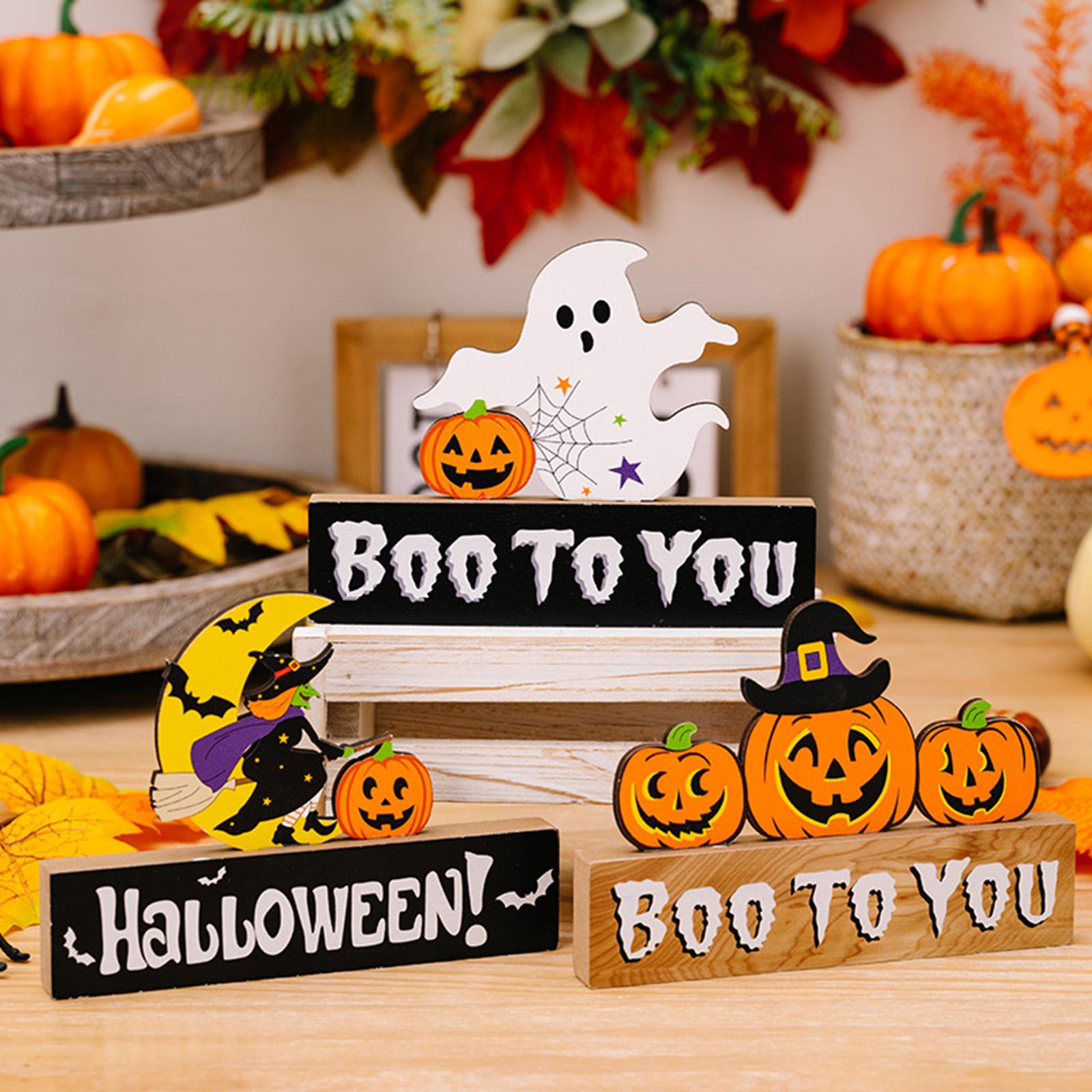 Halloween Wooden Ornament Cute for Planter Pot Decoration Living Room Indoor Style E