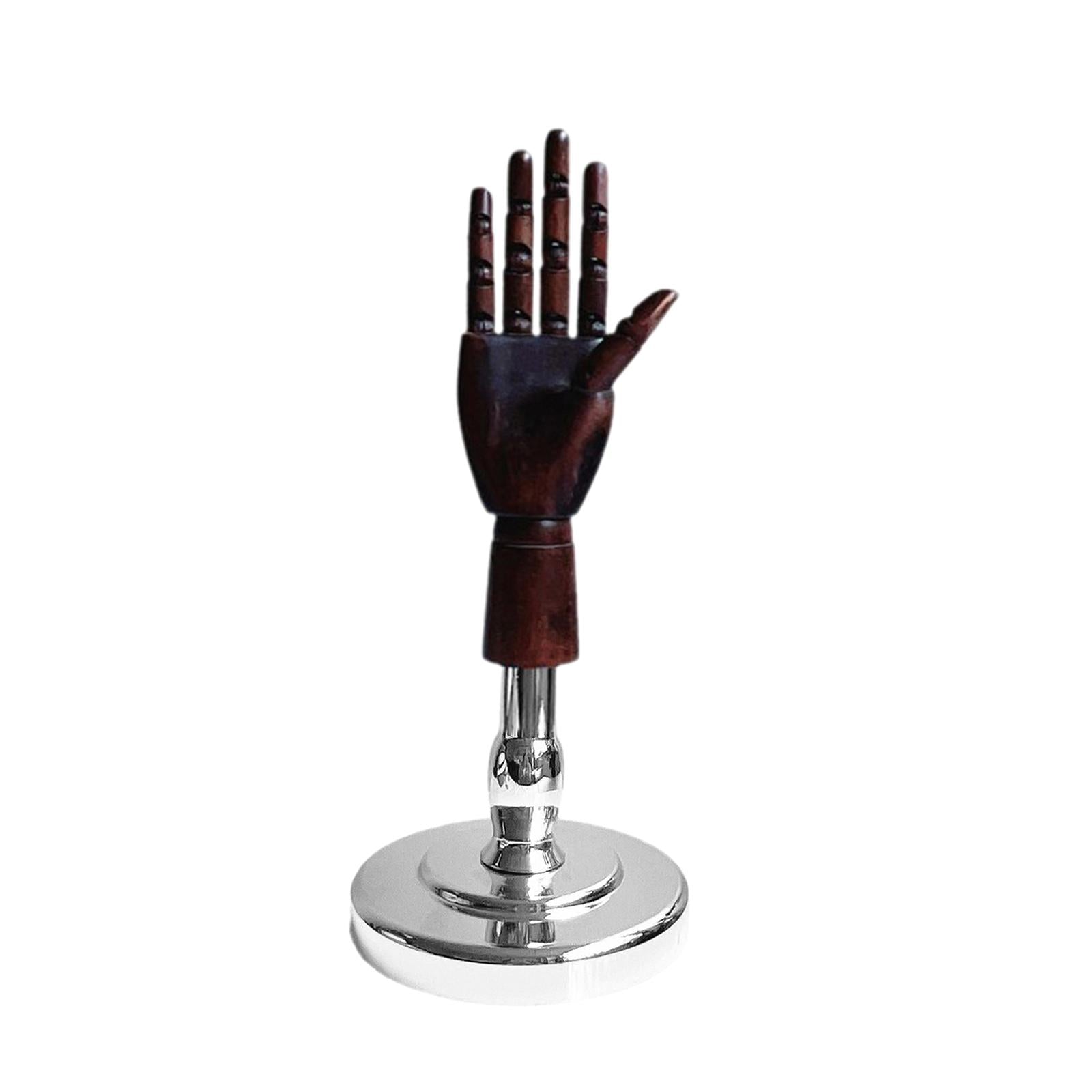 Wooden Artist Articulated Hand Mannequin for Jewelry Display Desk Decoration Brown and Silver