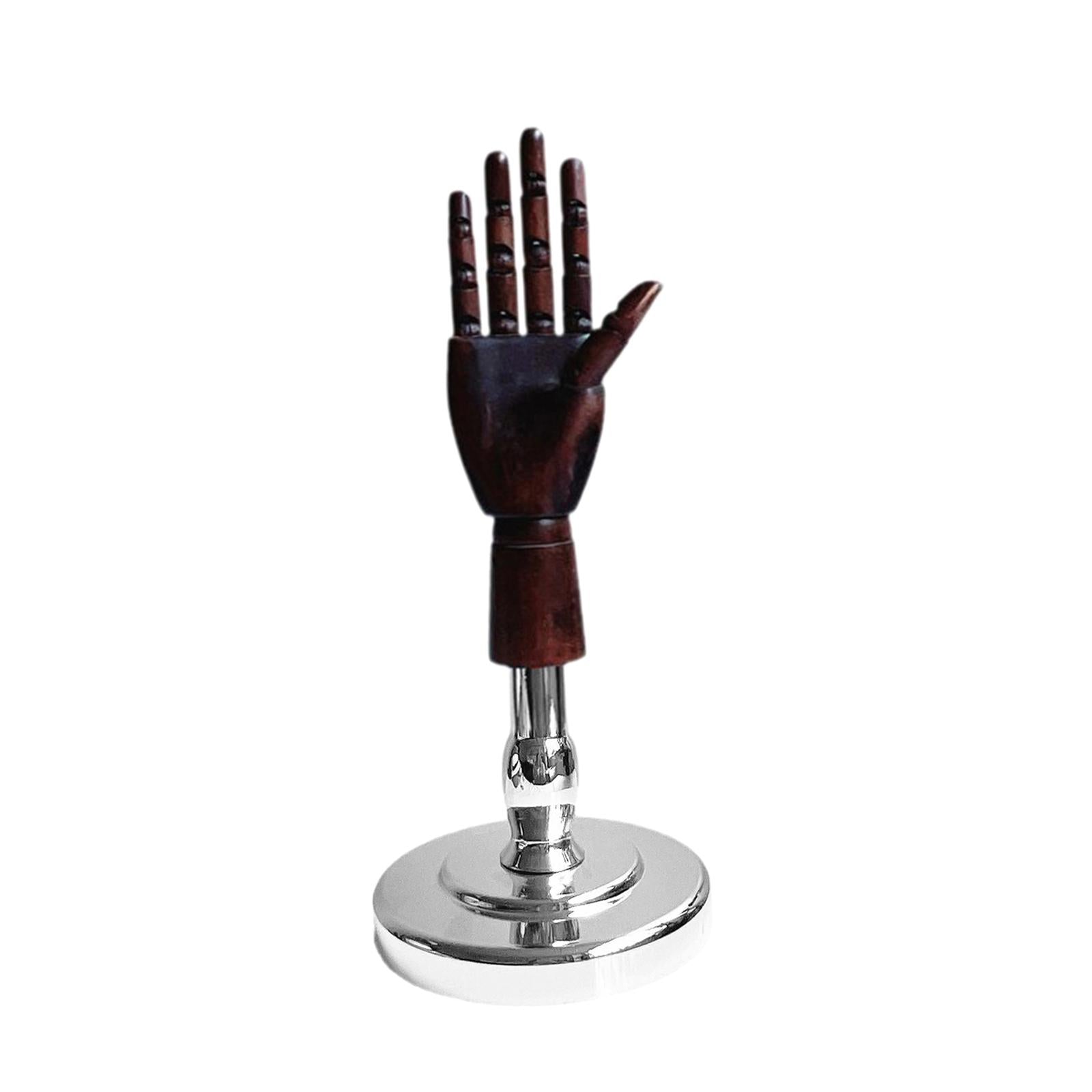 Wooden Artist Articulated Hand Mannequin for Jewelry Display Desk Decoration Brown and Silver