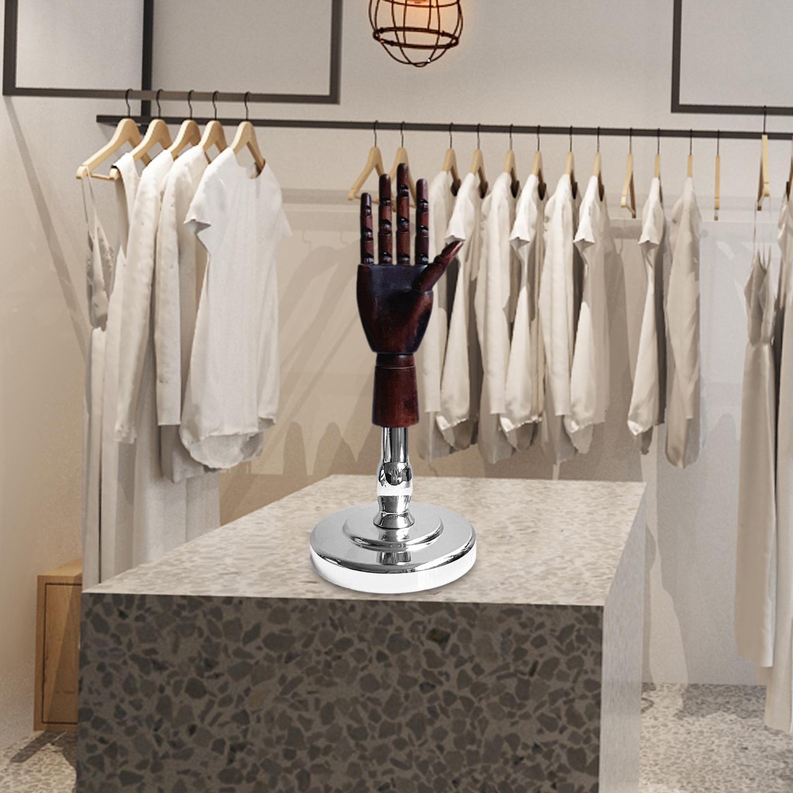 Wooden Artist Articulated Hand Mannequin for Jewelry Display Desk Decoration Brown and Silver