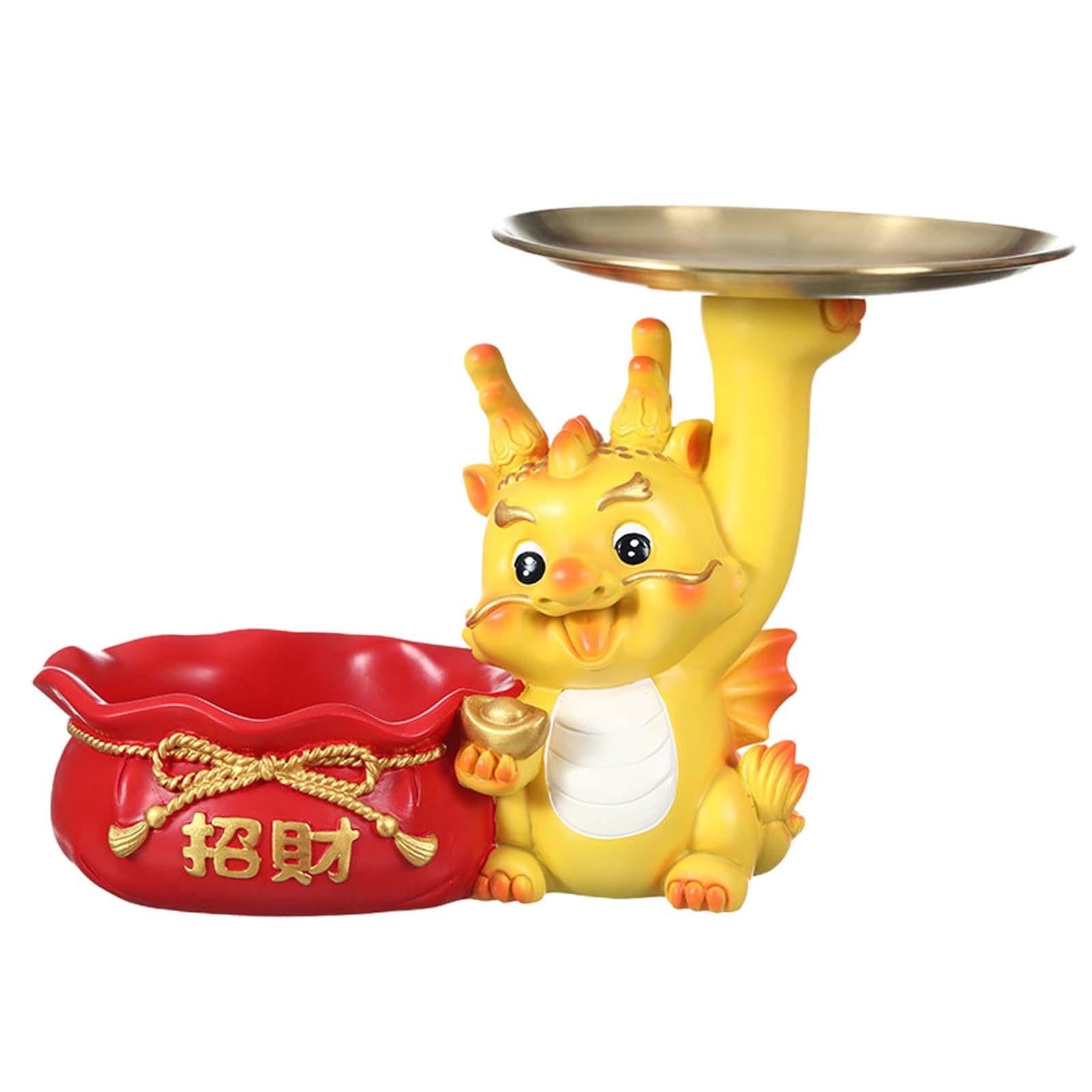 Dragon Sculpture with Storage Tray Ornament for Entryway Living Room Bedroom Style B