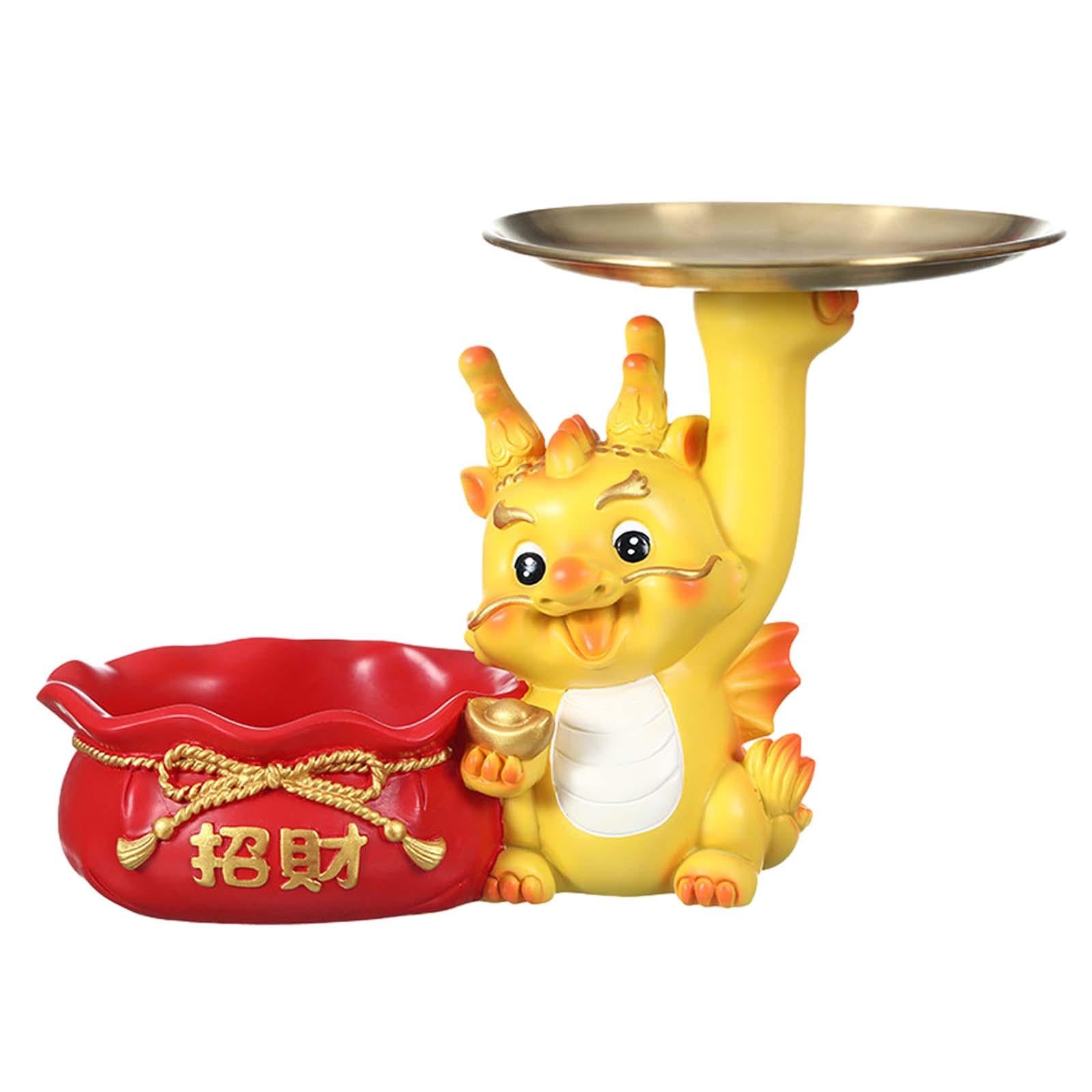 Dragon Sculpture with Storage Tray Ornament for Entryway Living Room Bedroom Style B