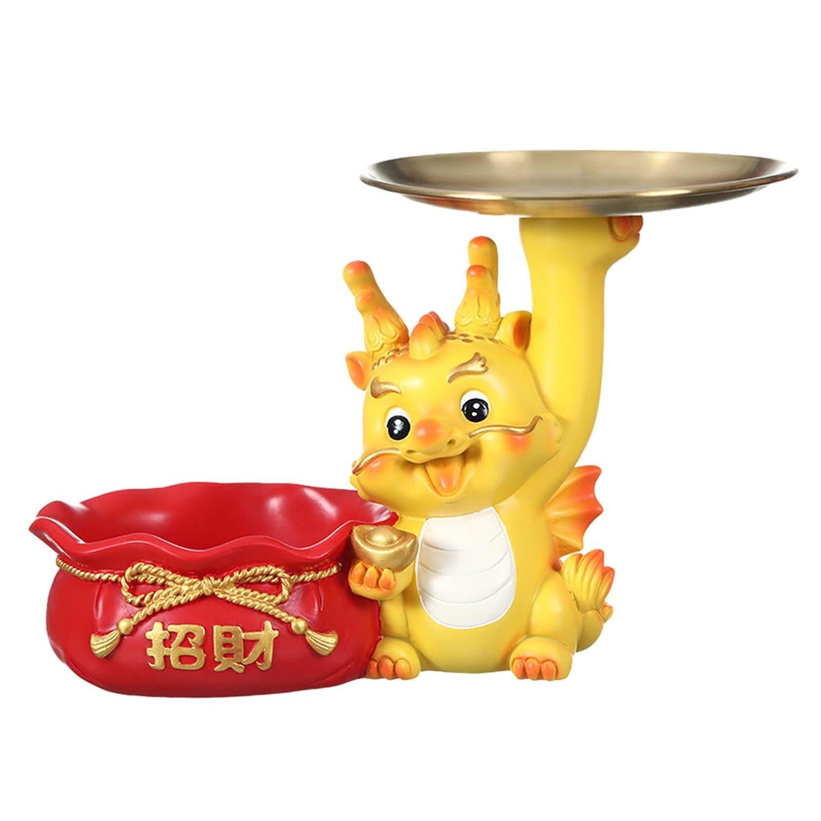 Dragon Sculpture with Storage Tray Ornament for Entryway Living Room Bedroom Style B