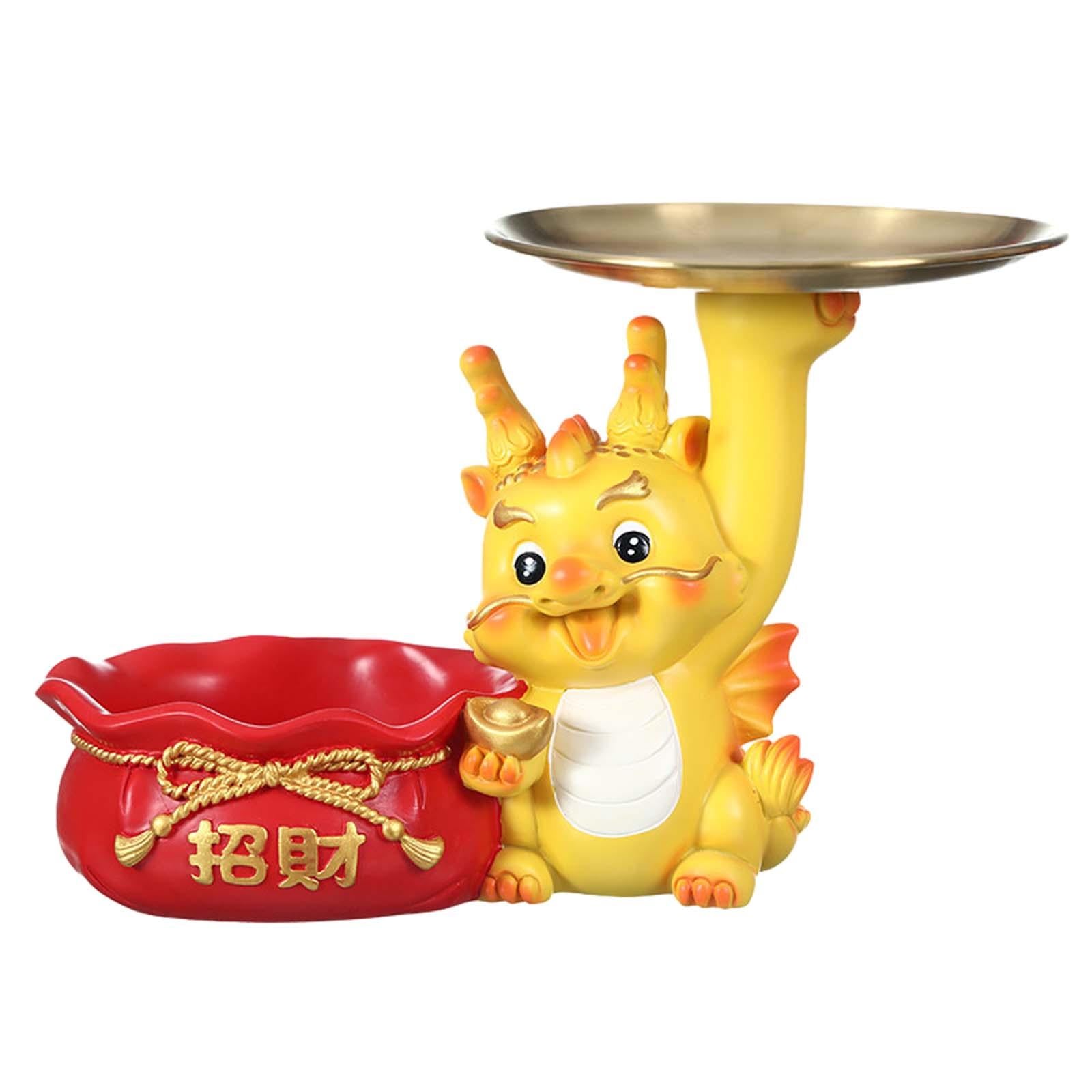 Dragon Sculpture with Storage Tray Ornament for Entryway Living Room Bedroom Style B