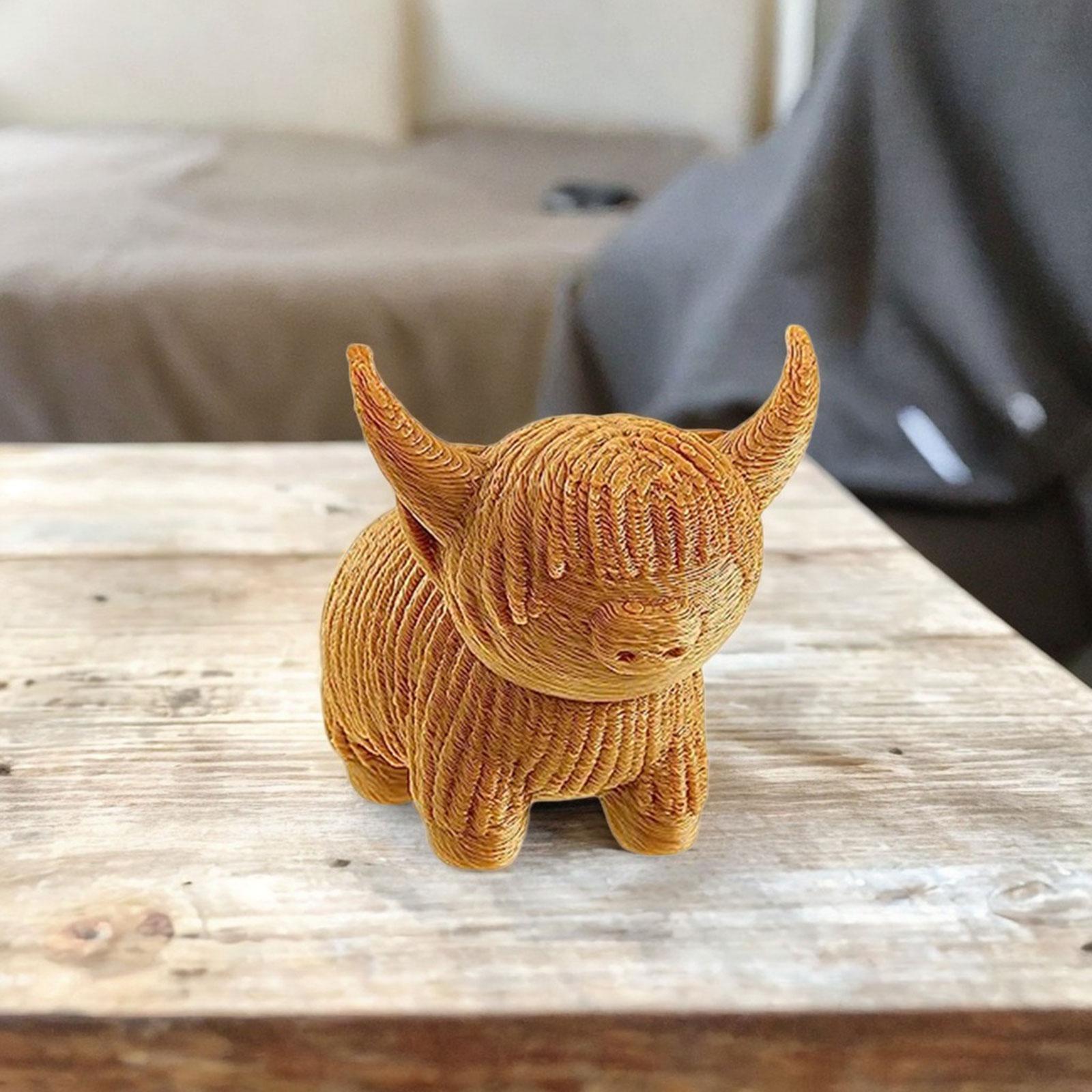 Cow Figurine Mini Souvenirs Gift Craft Ornament for Office Fireplace Cabinet L Brown