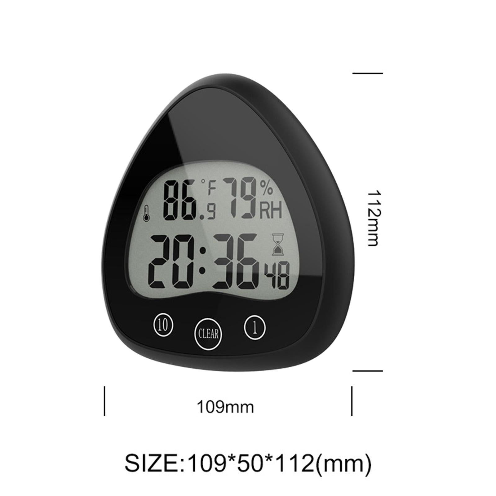 Kitchen Timer Clocks Desktop Stand Hygrometer for Bathroom Courtyard Cooking Black