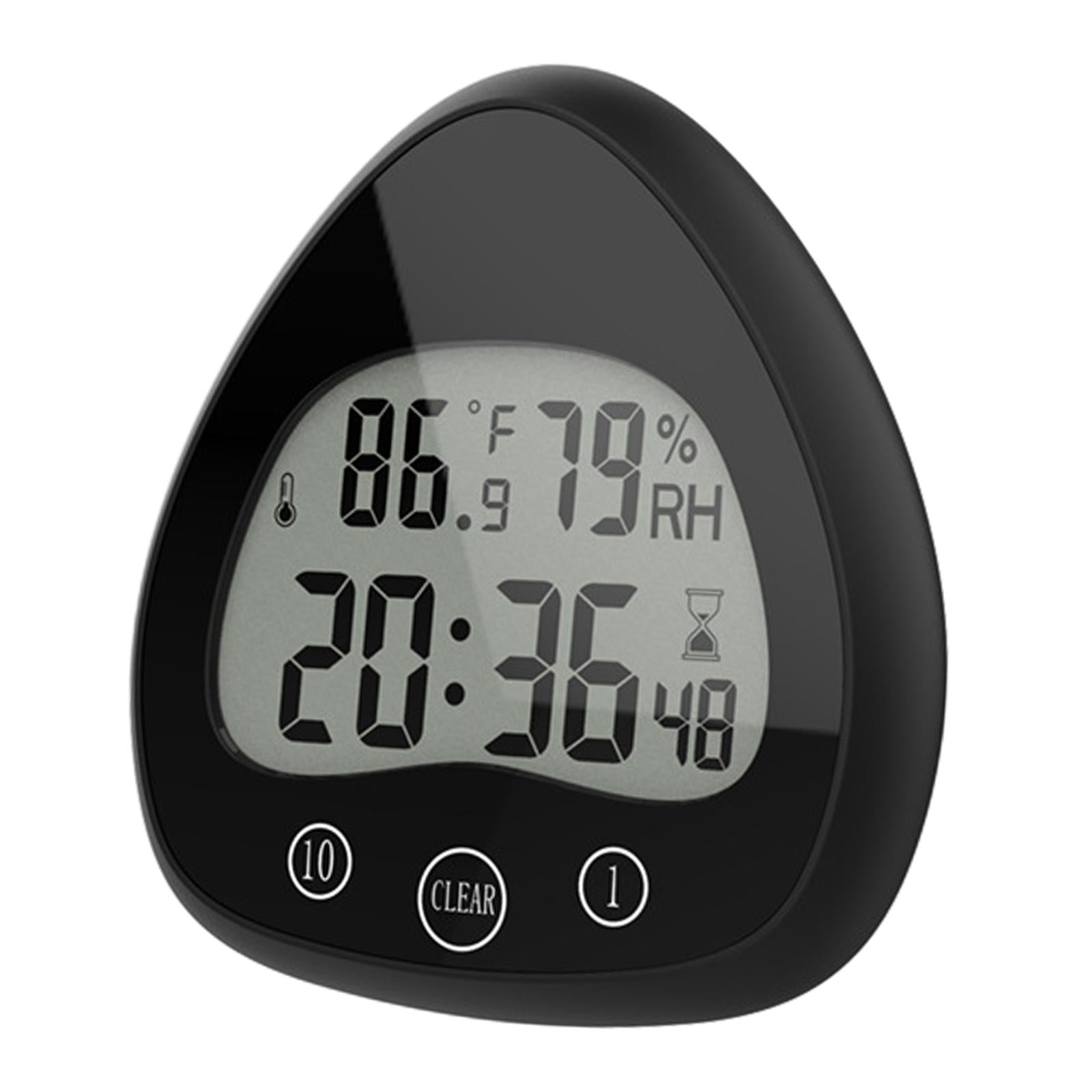 Kitchen Timer Clocks Desktop Stand Hygrometer for Bathroom Courtyard Cooking Black