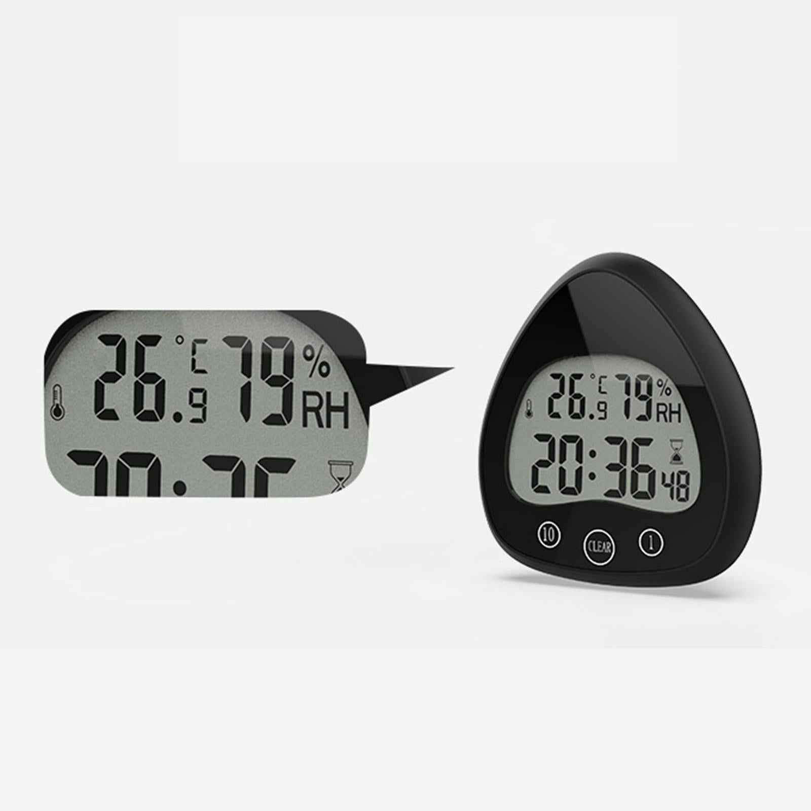 Kitchen Timer Clocks Desktop Stand Hygrometer for Bathroom Courtyard Cooking Black