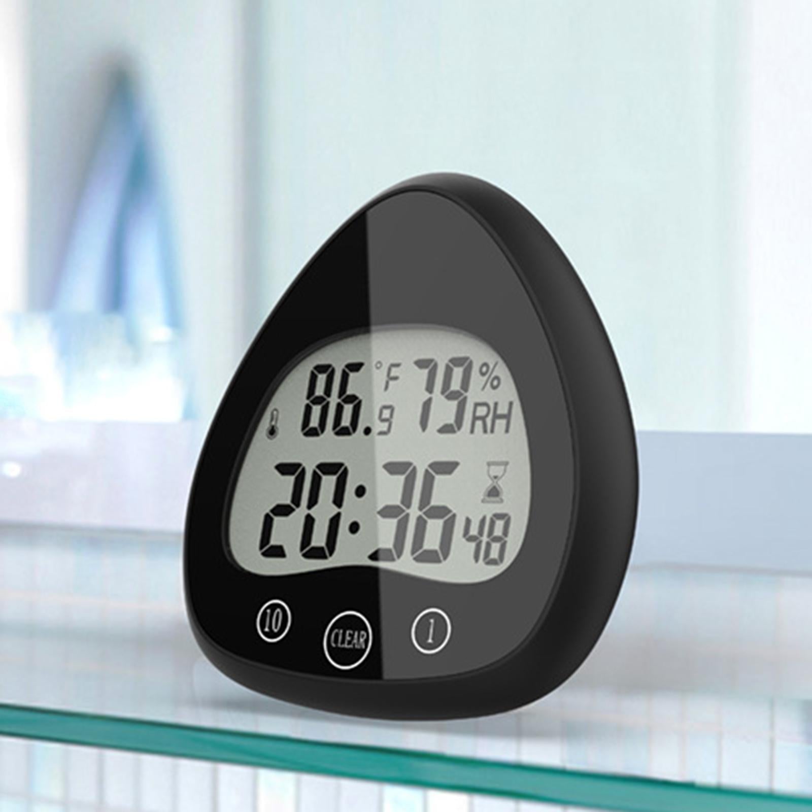 Kitchen Timer Clocks Desktop Stand Hygrometer for Bathroom Courtyard Cooking Black