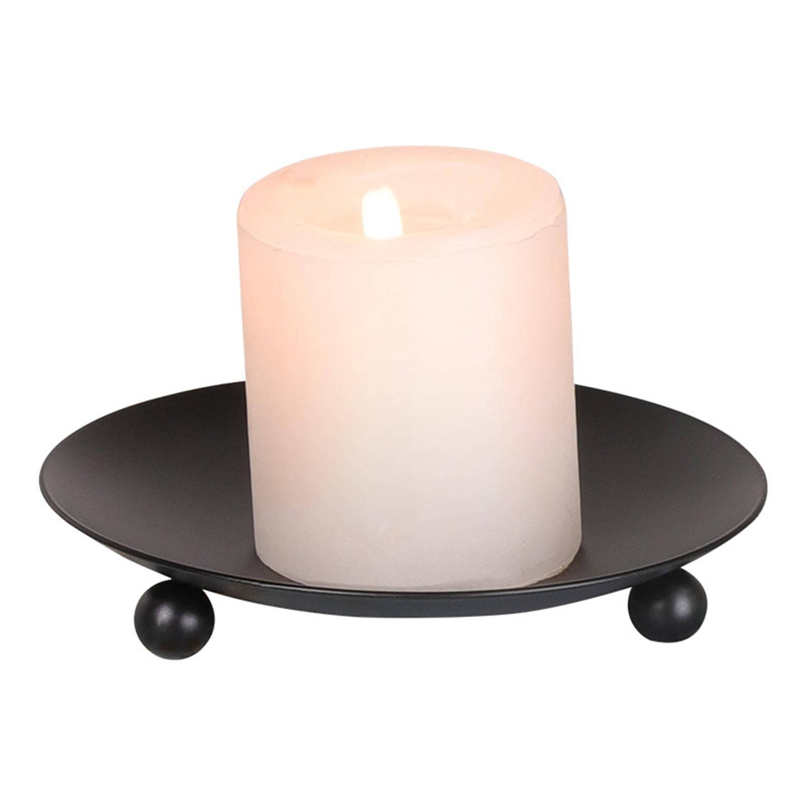 Metal Plate Candle Holder Tea Light Stand for Dinner Party Dinner Table Home Black 2pcs