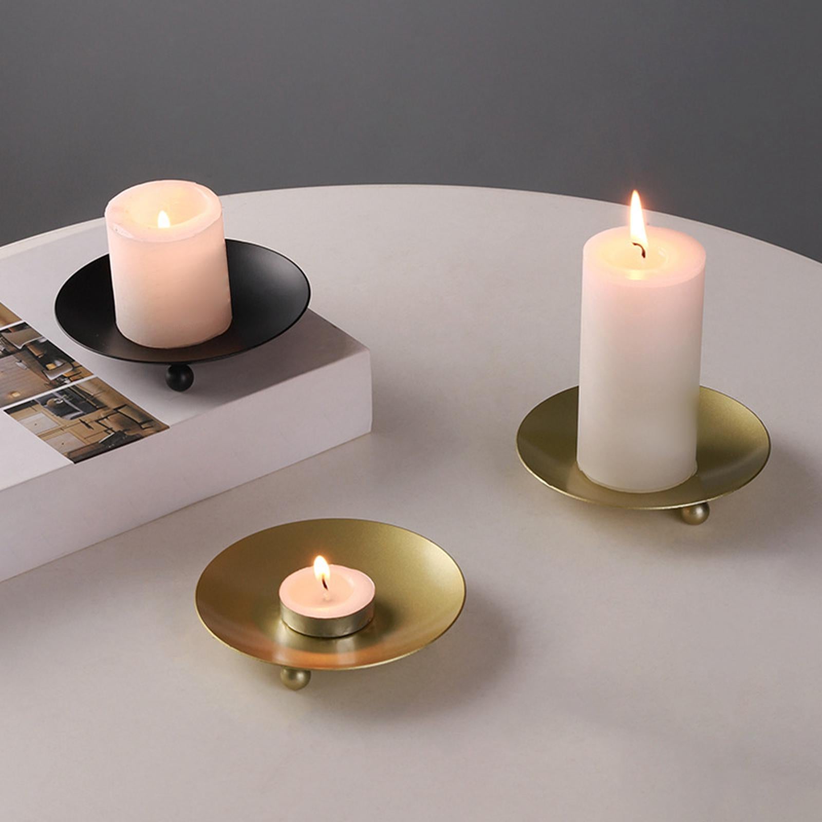 Metal Plate Candle Holder Tea Light Stand for Dinner Party Dinner Table Home Black 2pcs