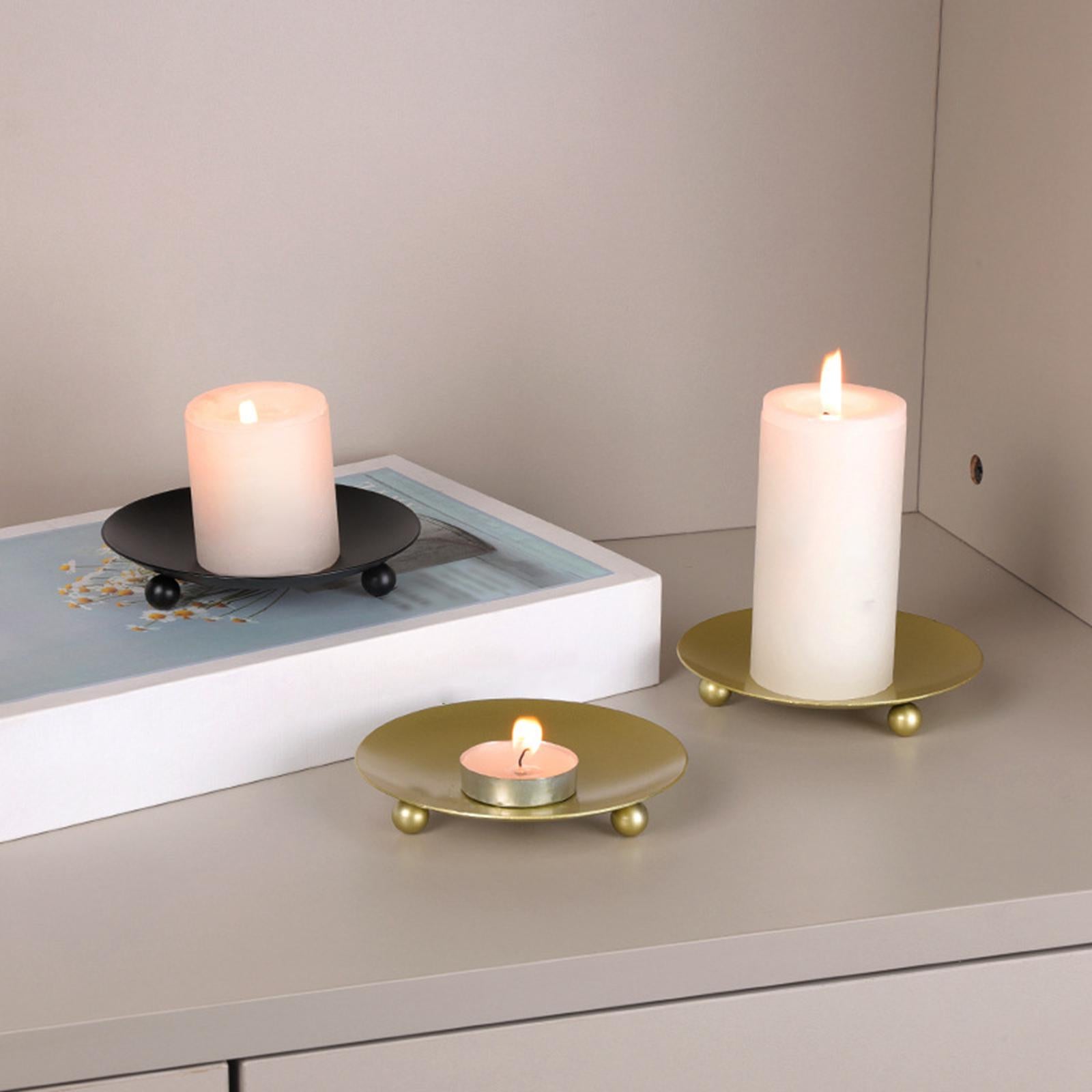 Metal Plate Candle Holder Tea Light Stand for Dinner Party Dinner Table Home Black 2pcs