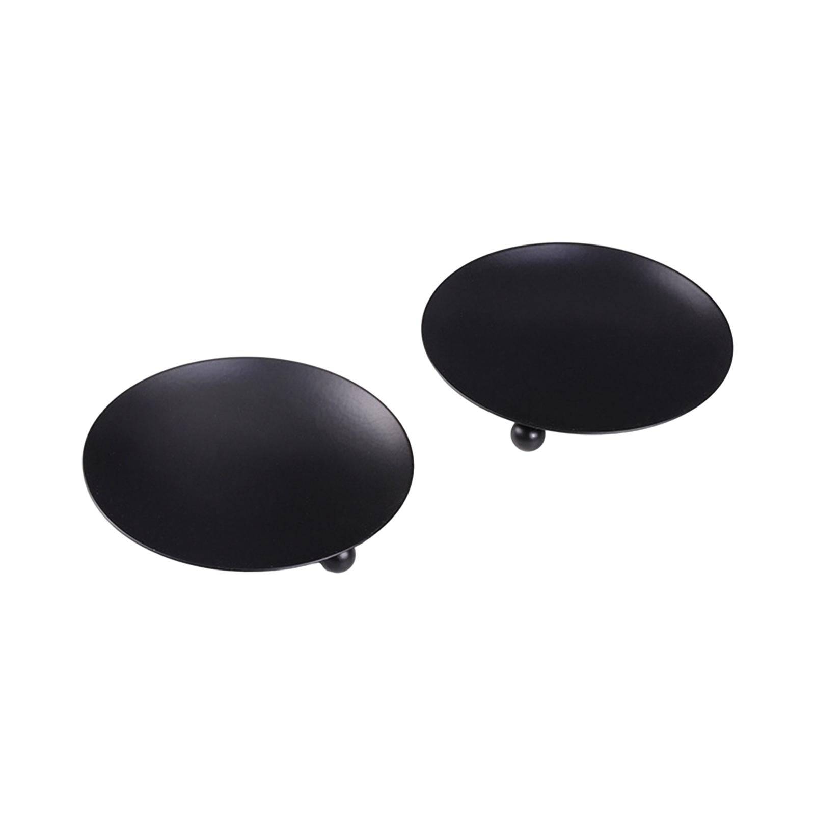 Metal Plate Candle Holder Tea Light Stand for Dinner Party Dinner Table Home Black 2pcs