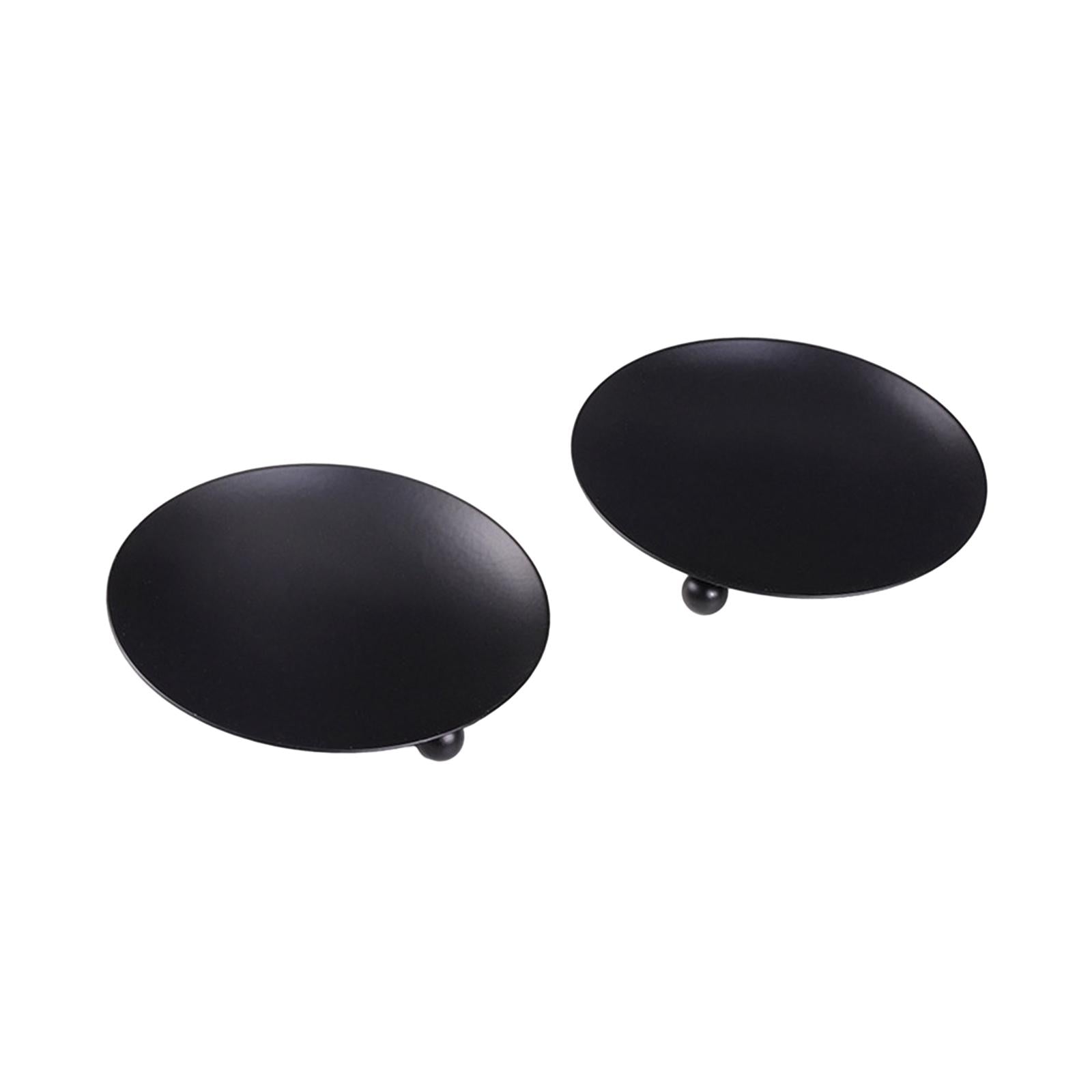 Metal Plate Candle Holder Tea Light Stand for Dinner Party Dinner Table Home Black 2pcs
